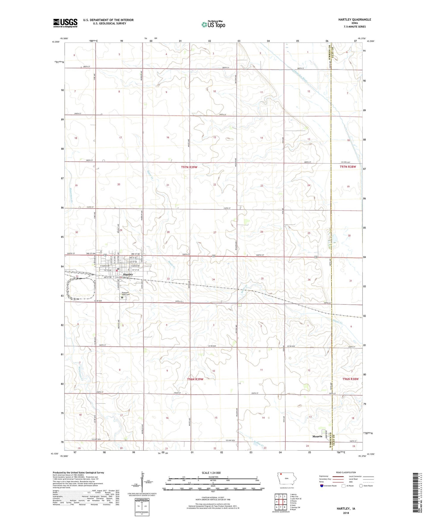 Hartley Iowa US Topo Map Image