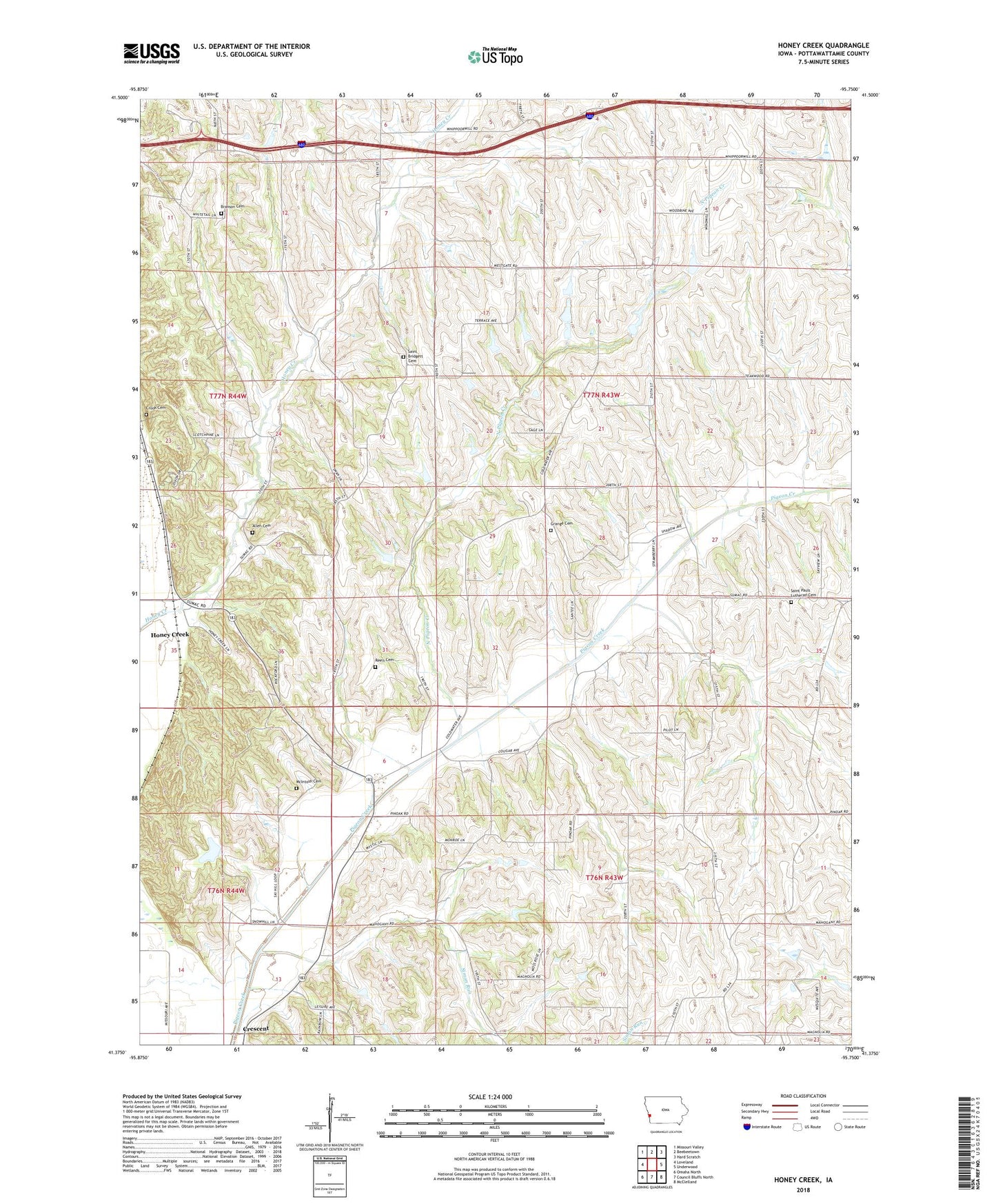 Honey Creek Iowa US Topo Map Image