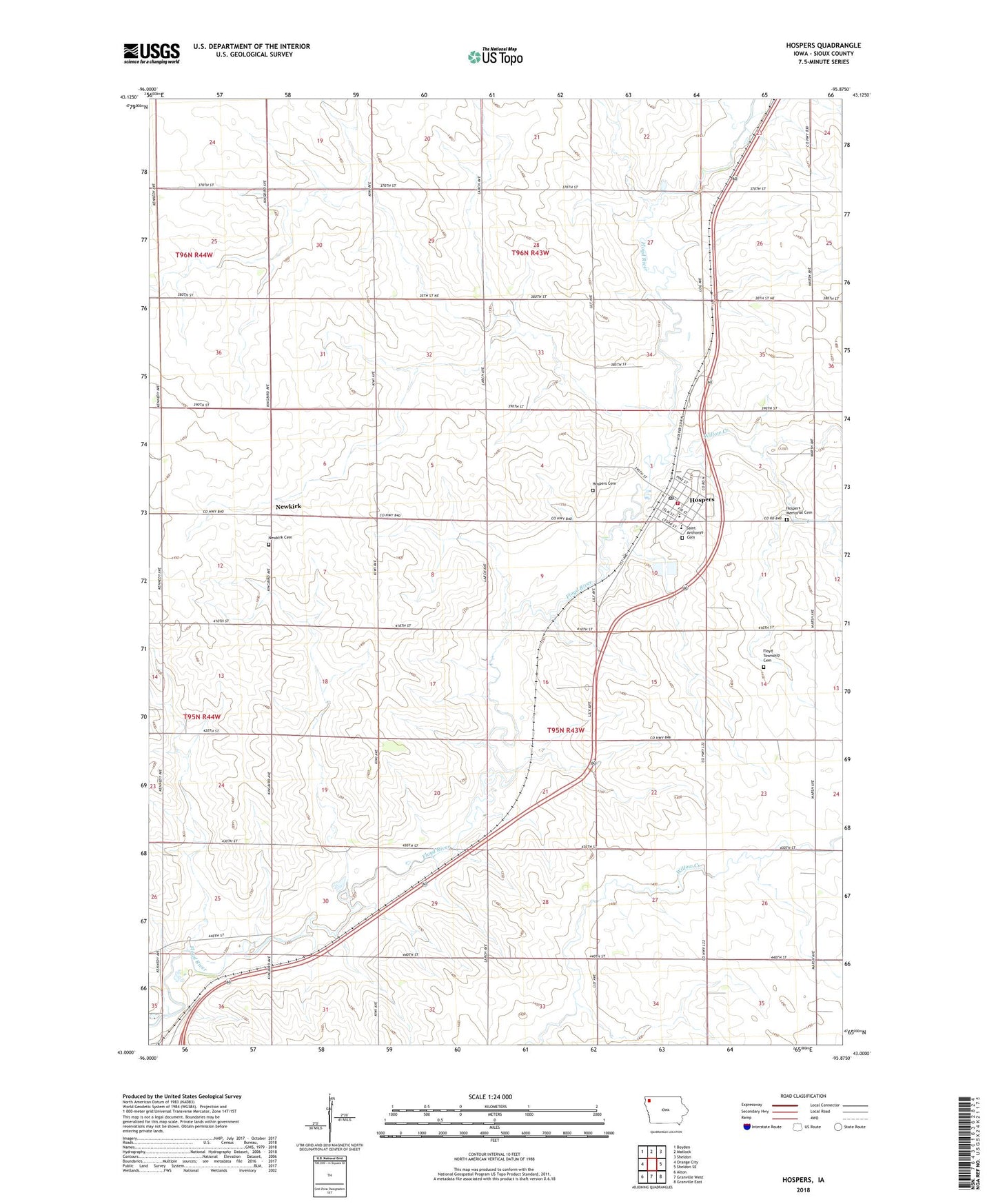 Hospers Iowa US Topo Map Image