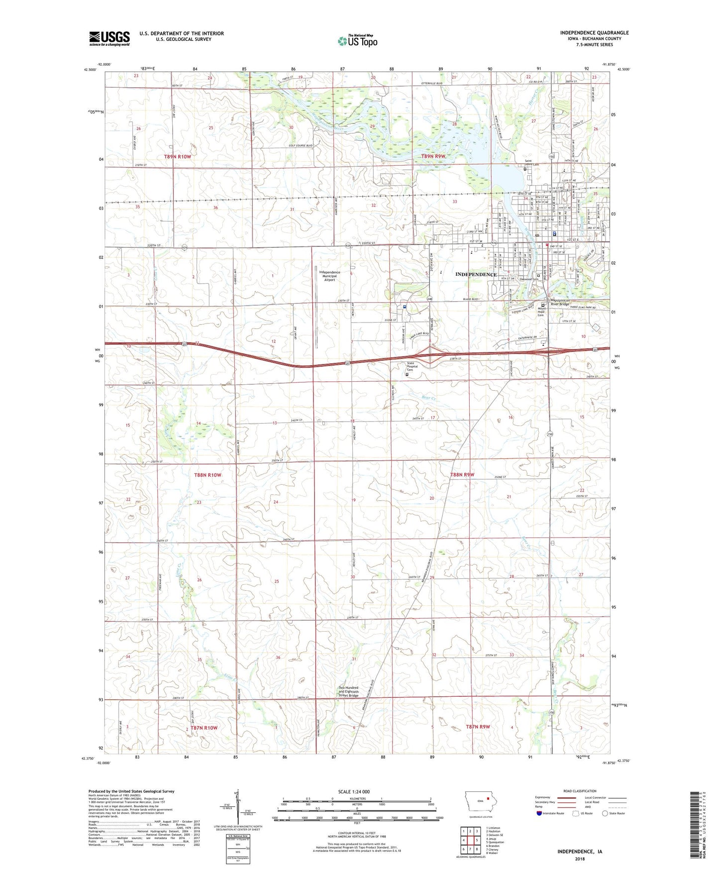 Independence Iowa US Topo Map Image