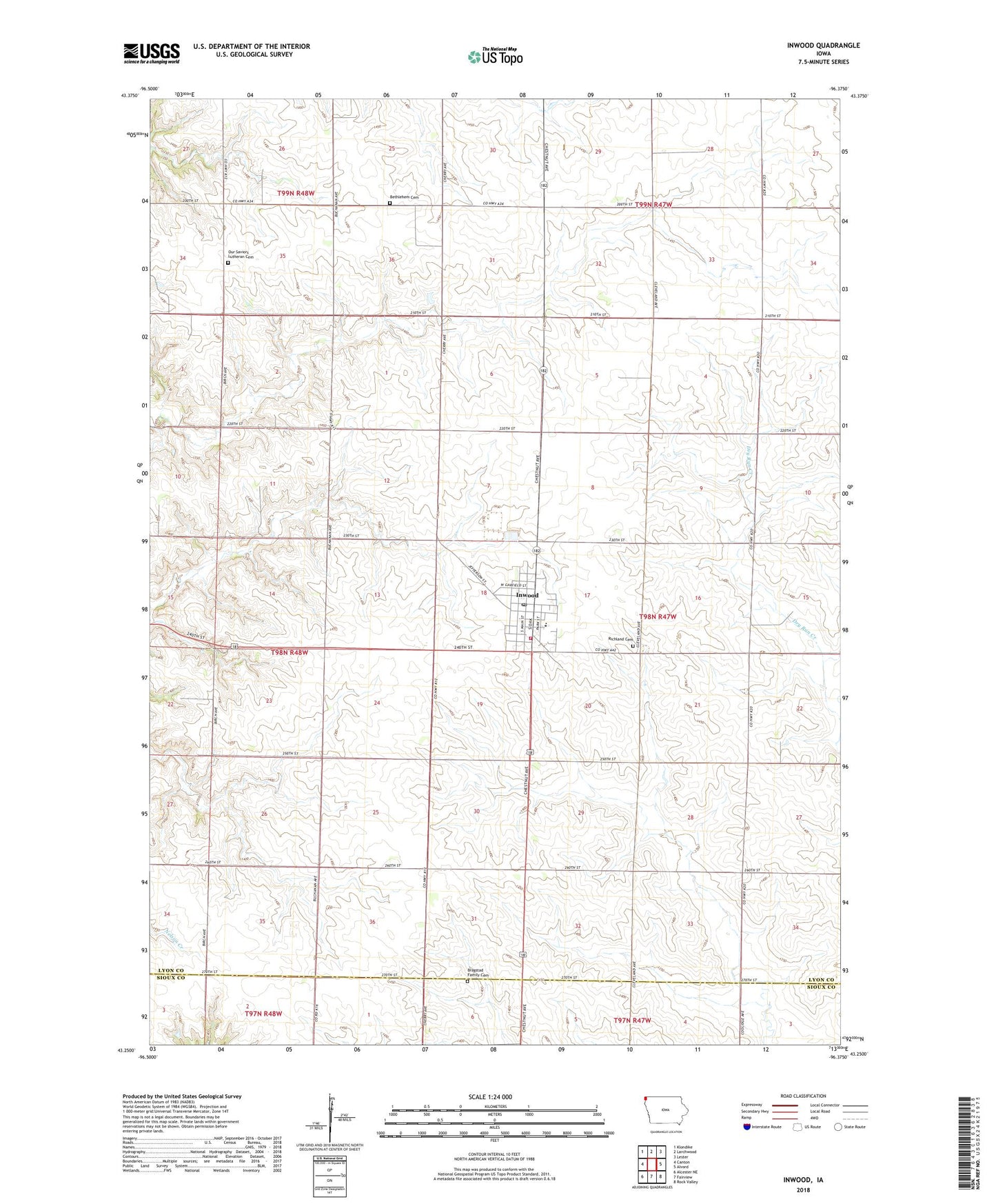 Inwood Iowa US Topo Map Image