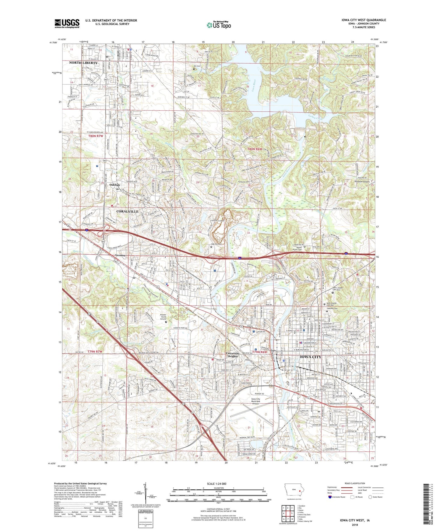 Iowa City West Iowa US Topo Map Image