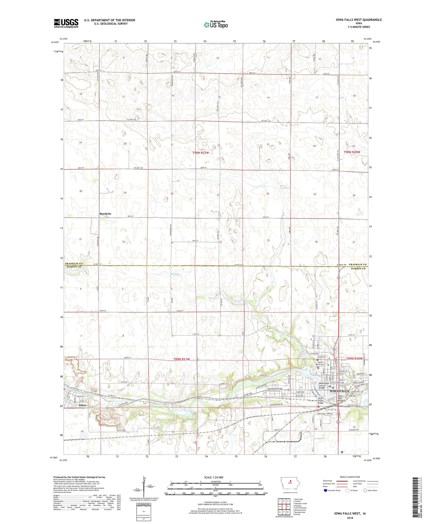 Iowa Falls West Iowa US Topo Map Image