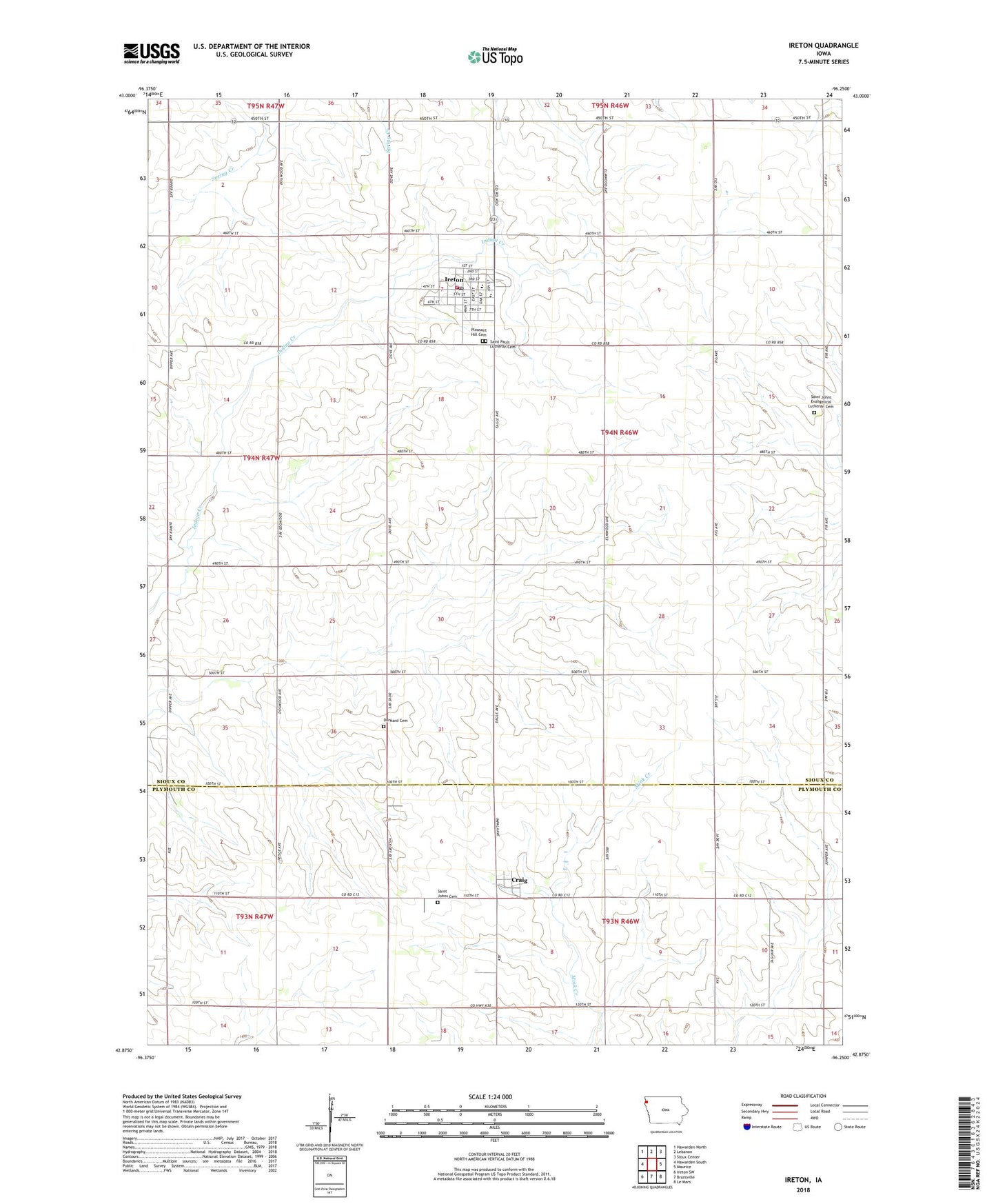 Ireton Iowa US Topo Map Image