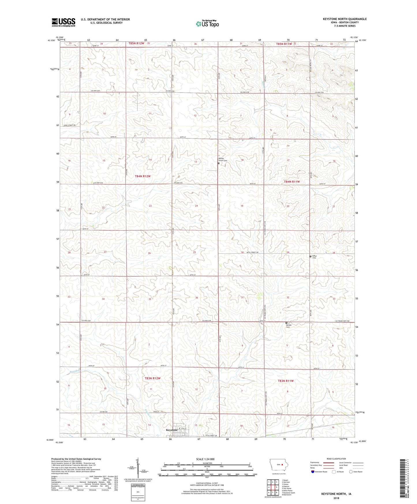 Keystone North Iowa US Topo Map Image