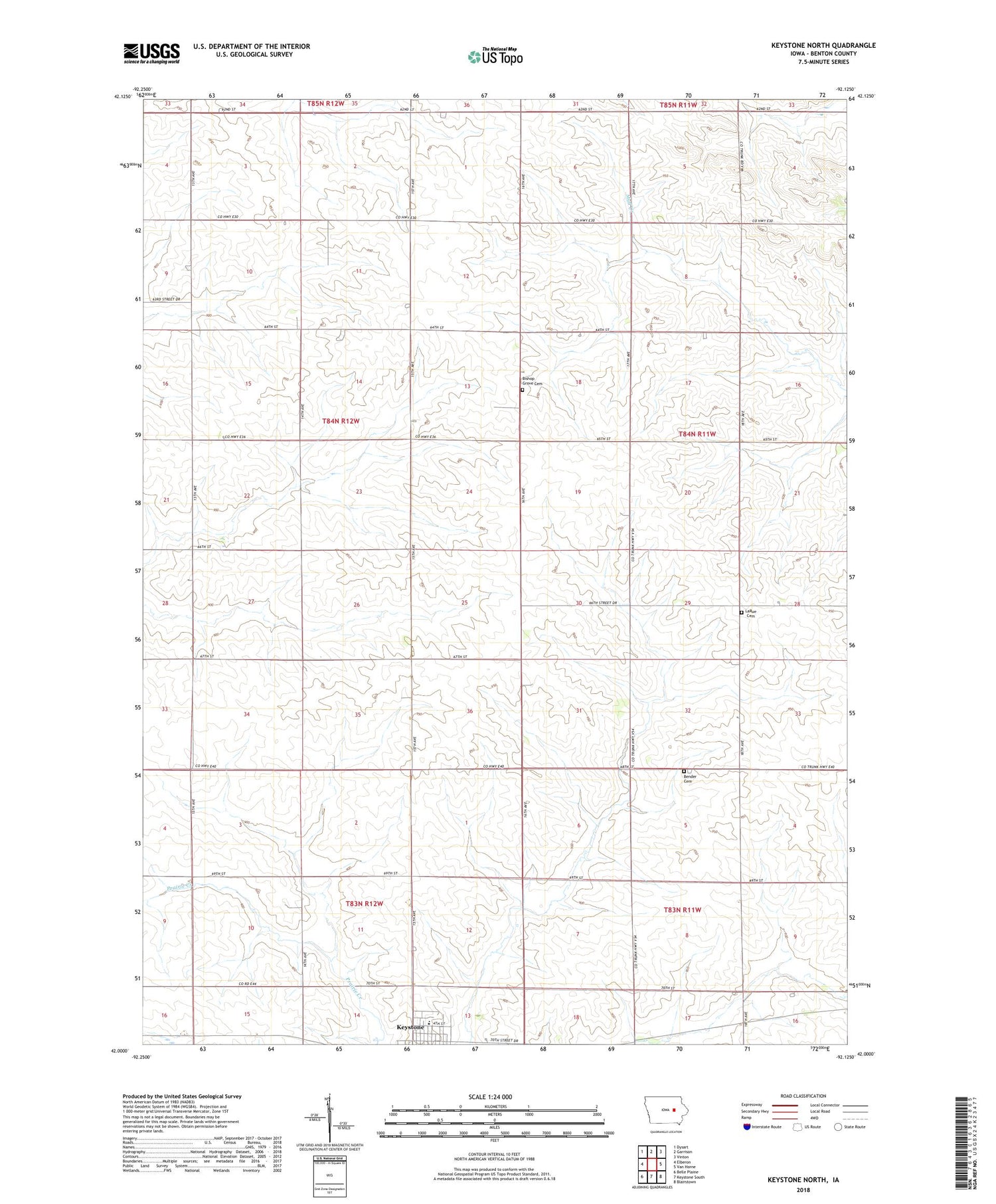 Keystone North Iowa US Topo Map Image