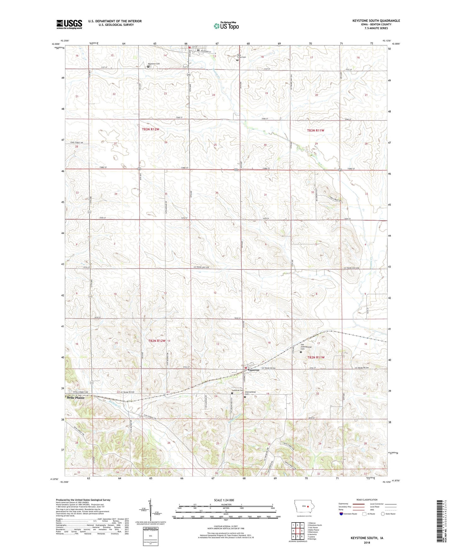 Keystone South Iowa US Topo Map Image