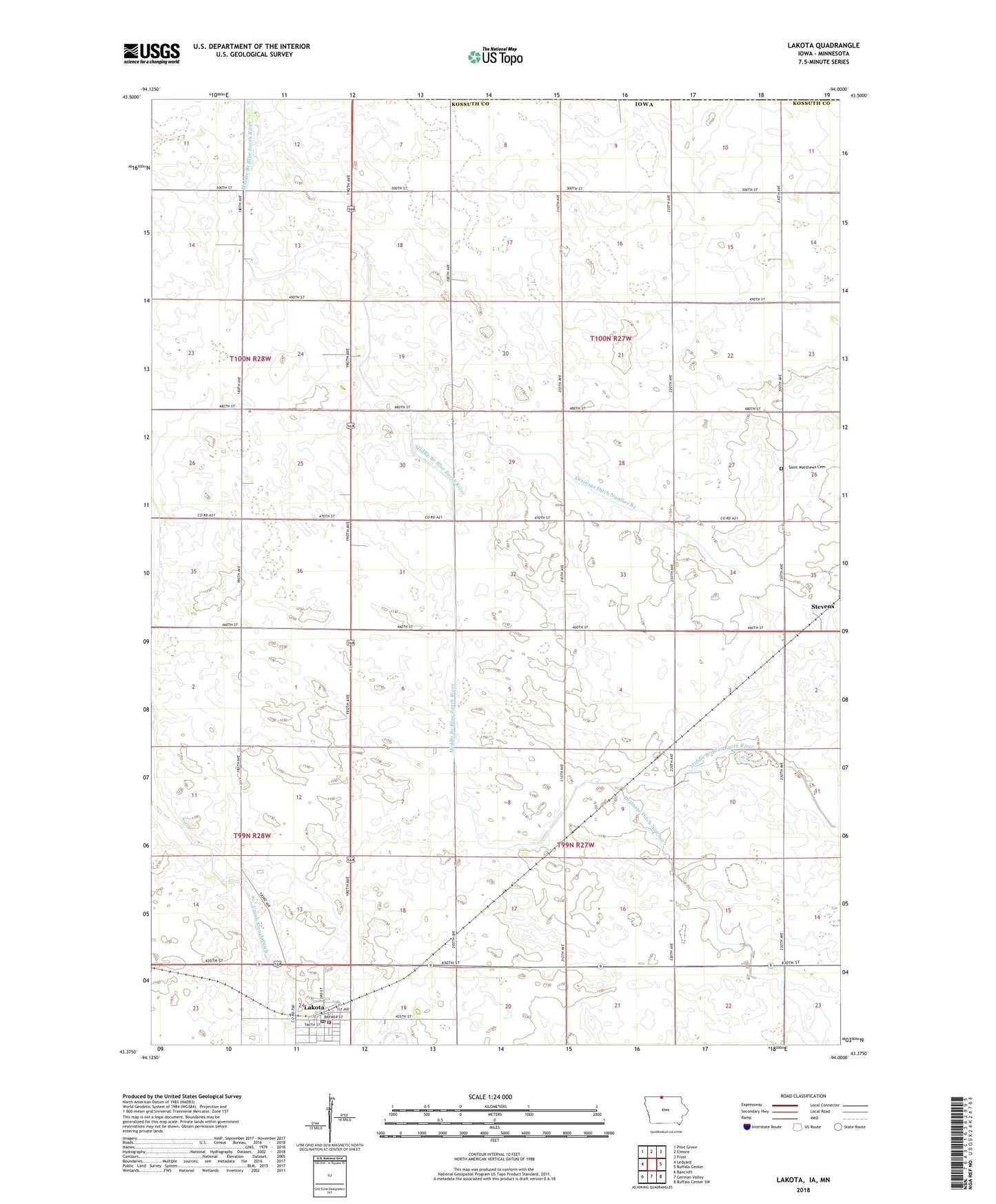 Lakota Iowa US Topo Map Image