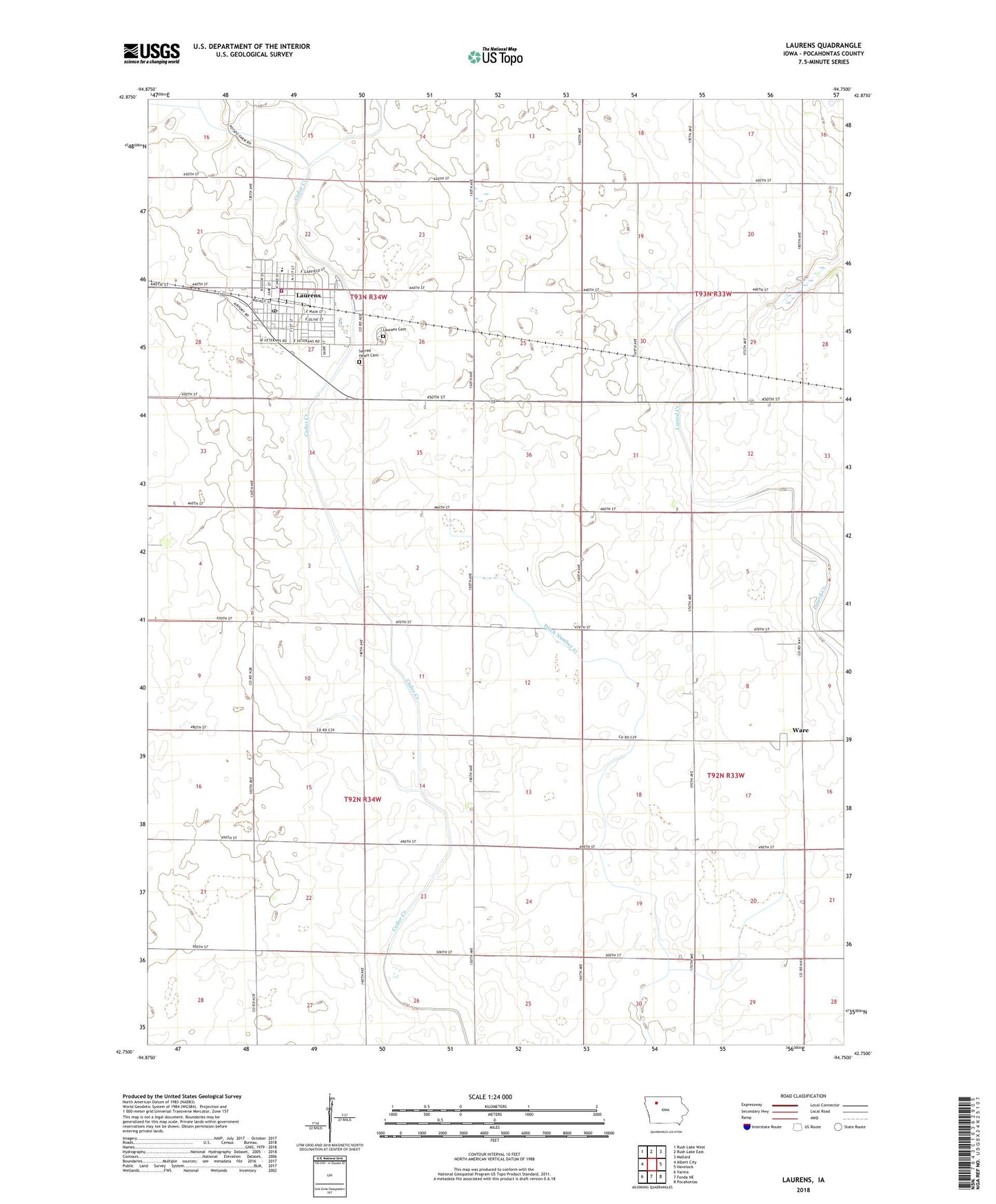 Laurens Iowa US Topo Map Image