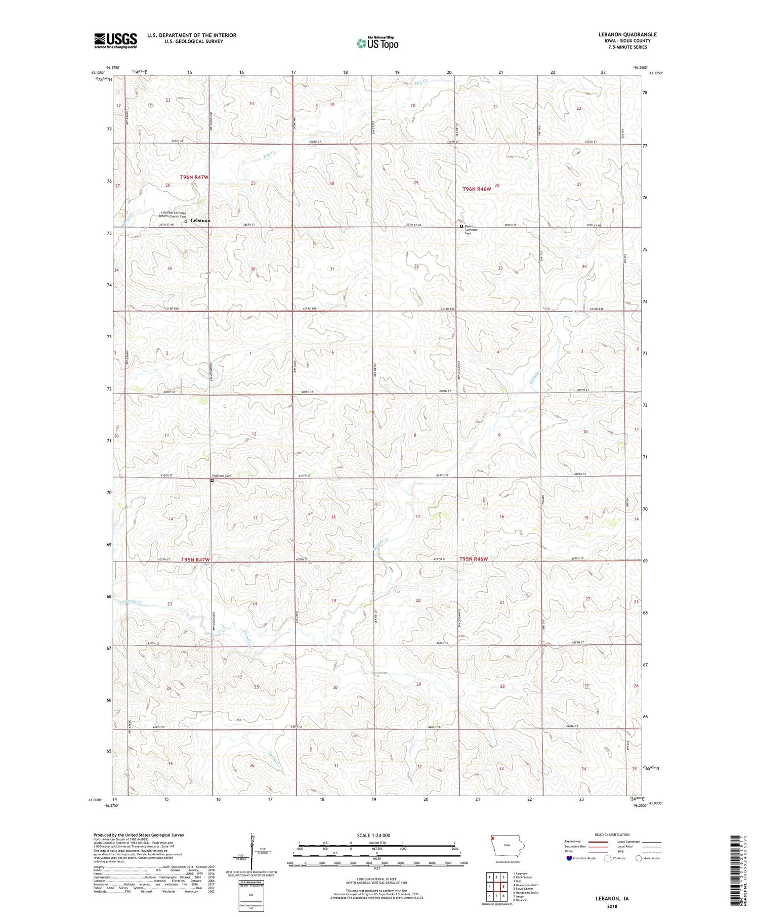 Lebanon Iowa US Topo Map Image