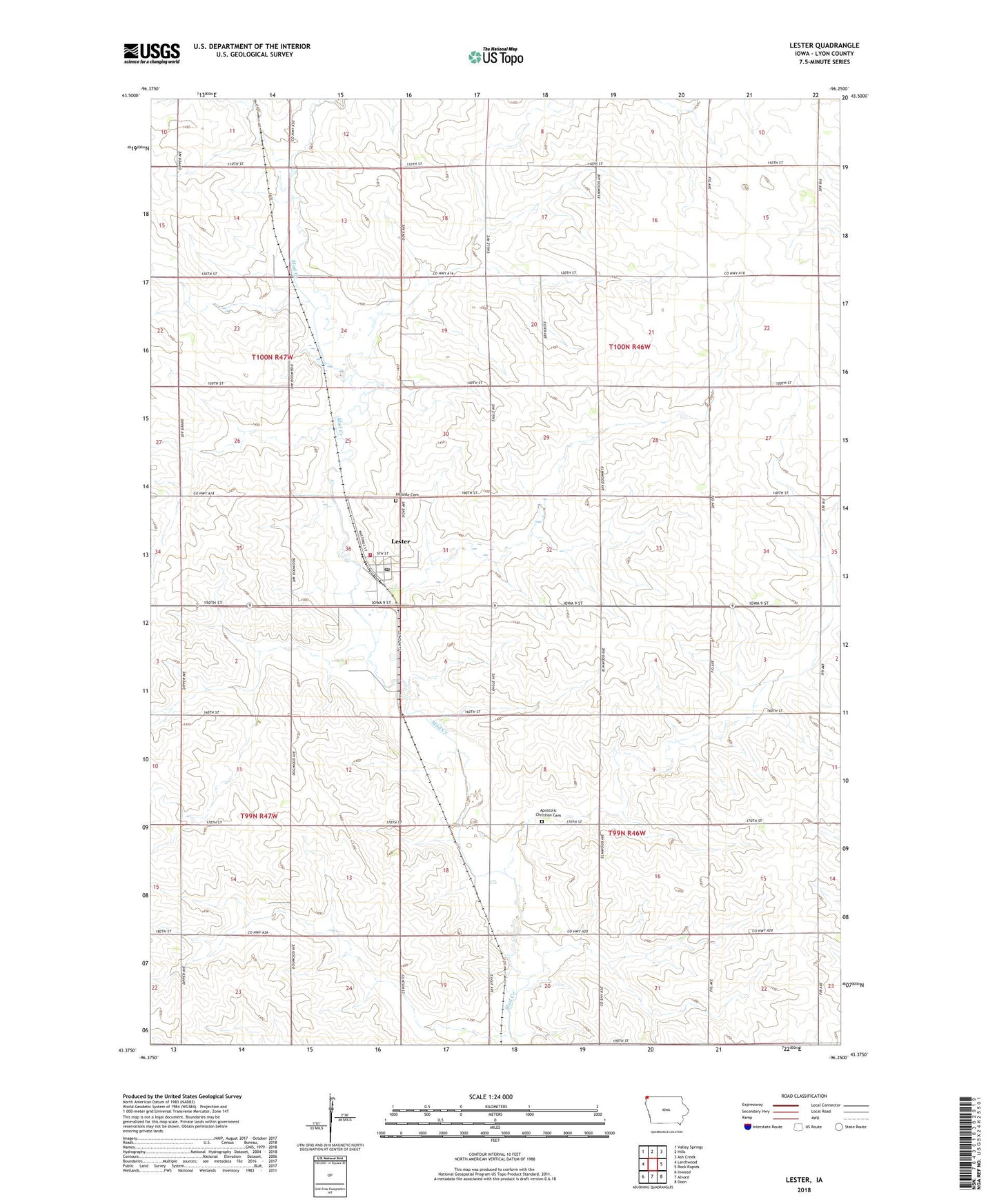 Lester Iowa US Topo Map Image