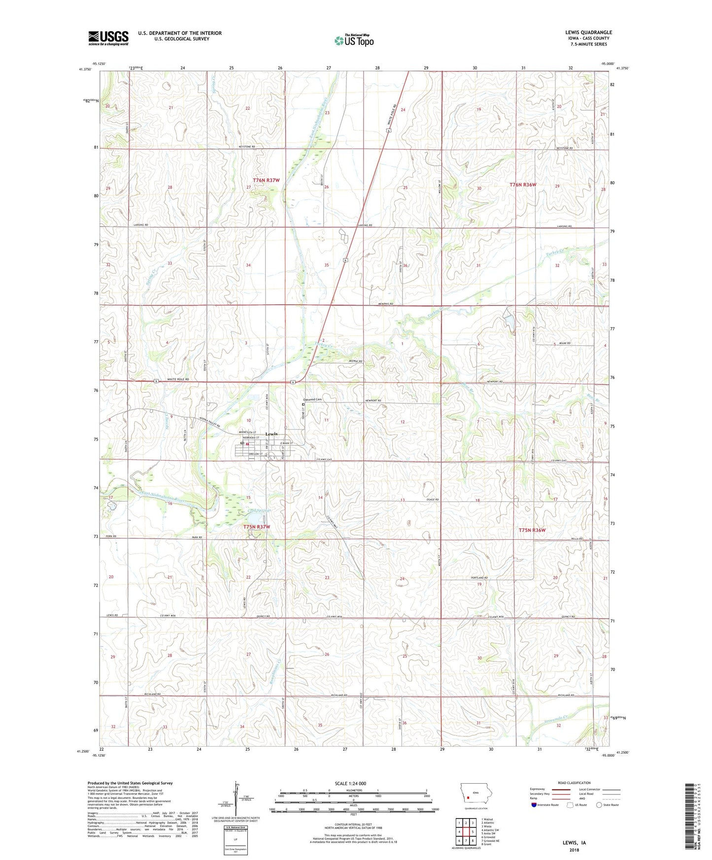 Lewis Iowa US Topo Map Image