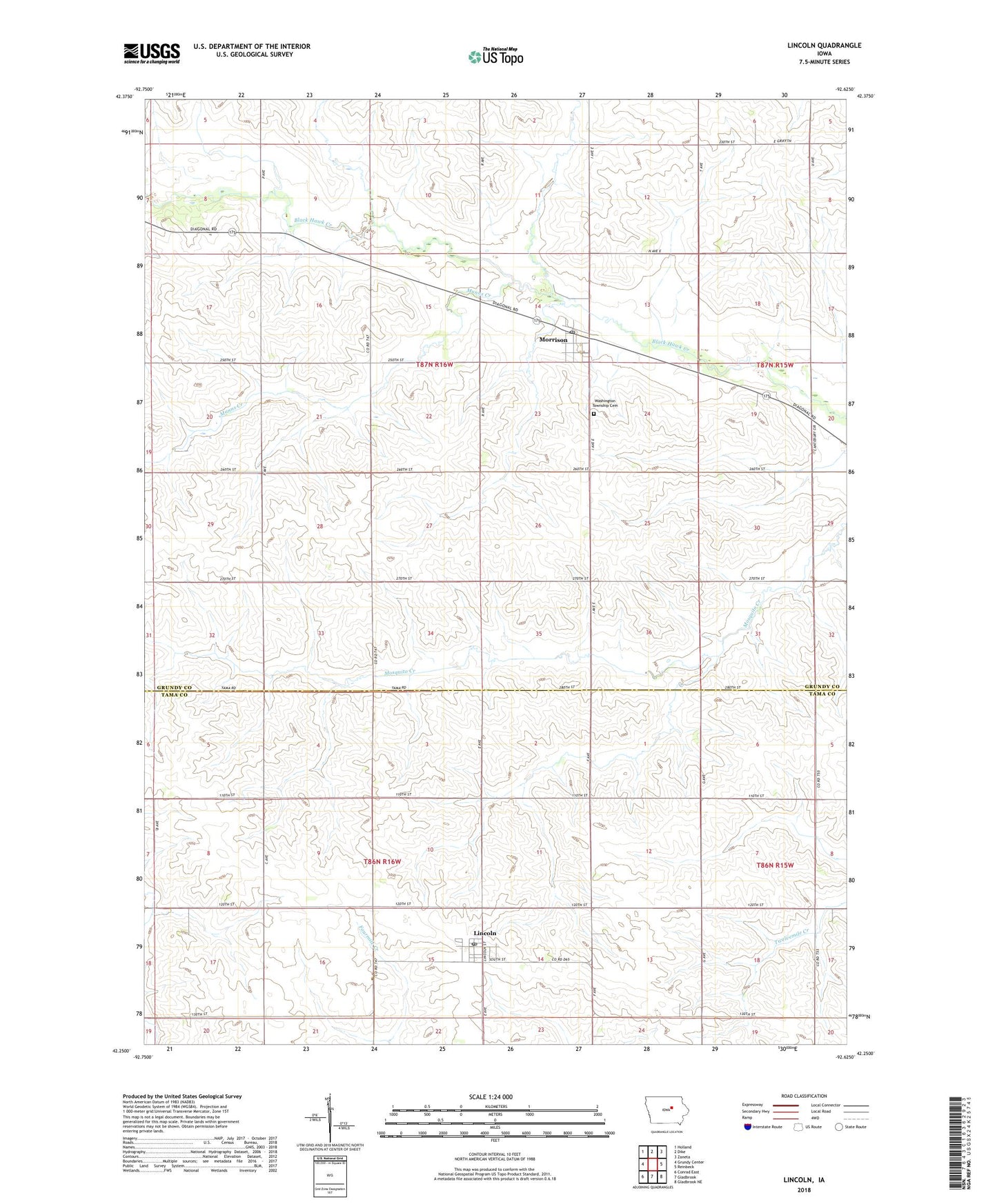 Lincoln Iowa US Topo Map Image