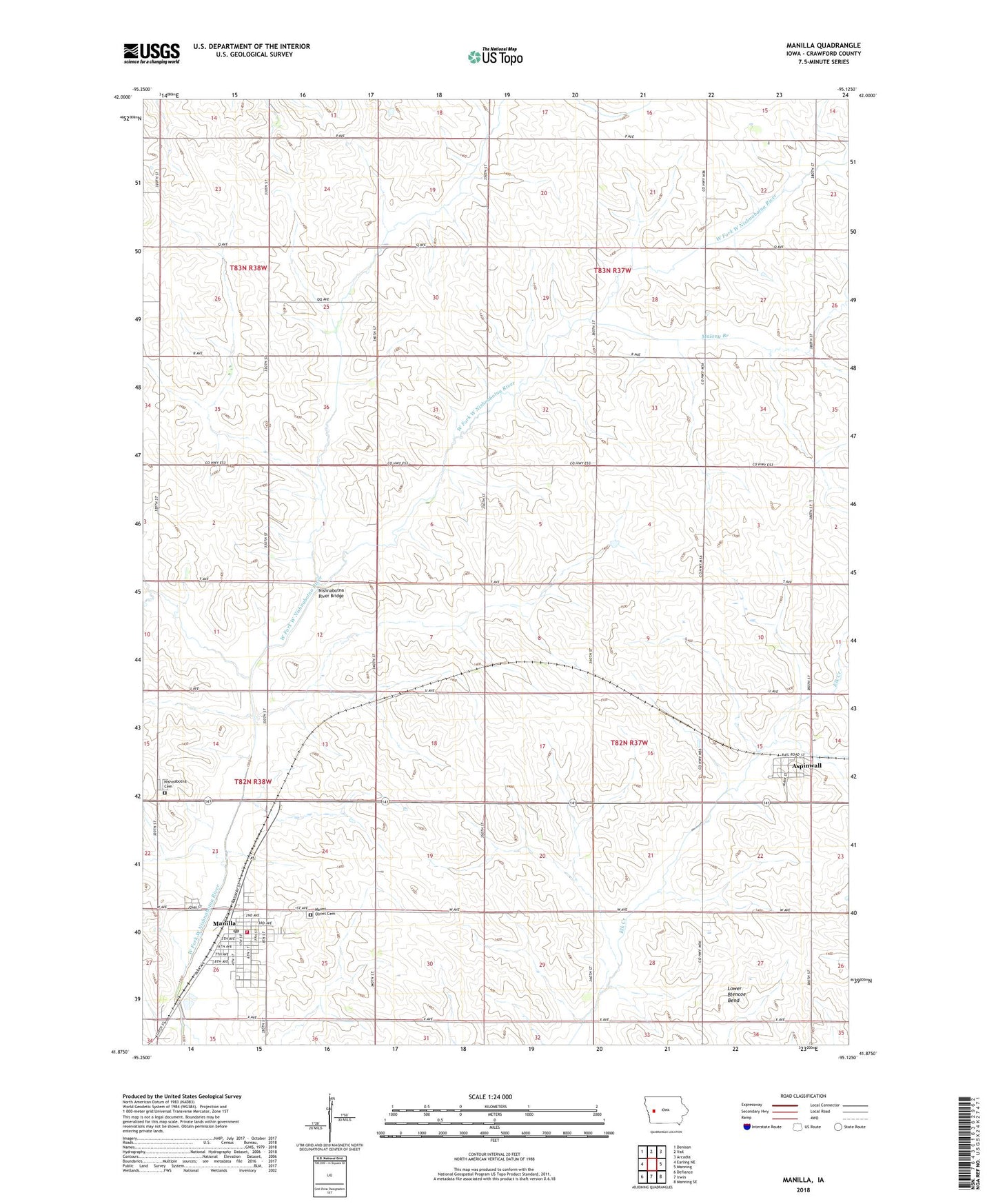 Manilla Iowa US Topo Map Image