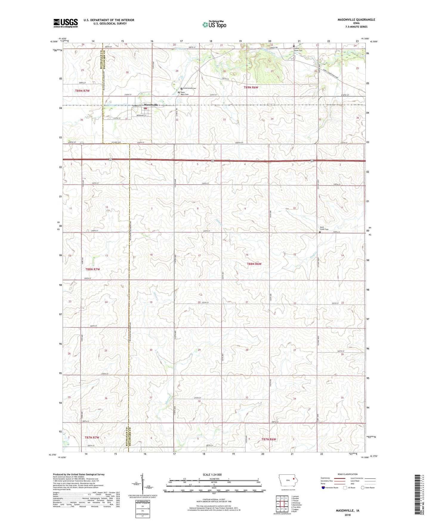 Masonville Iowa US Topo Map Image