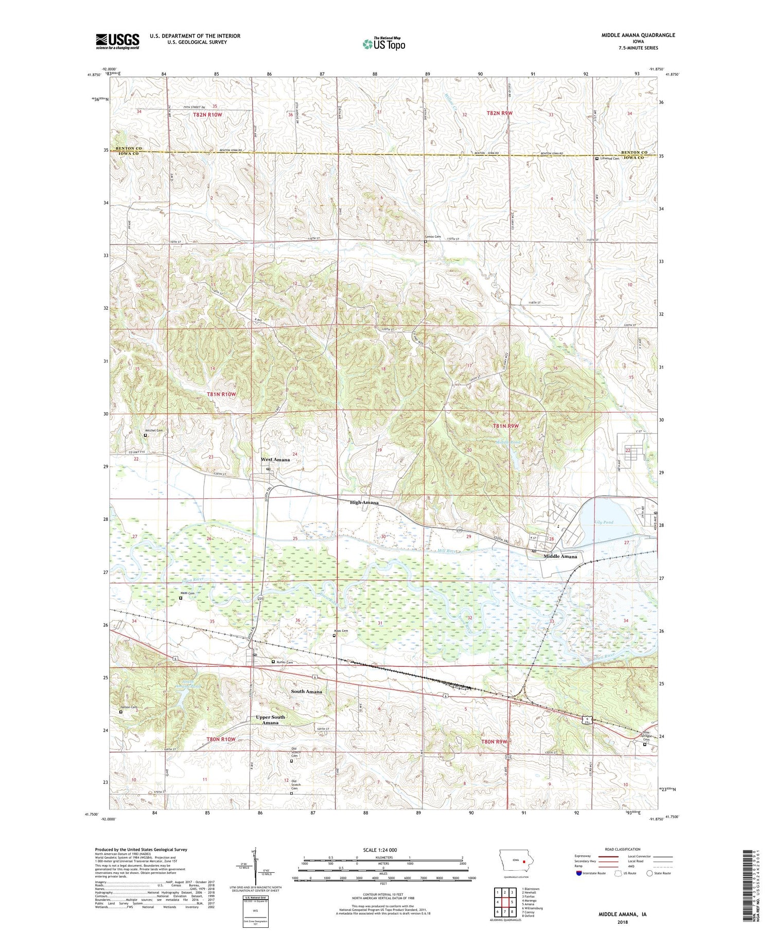 Middle Amana Iowa US Topo Map Image