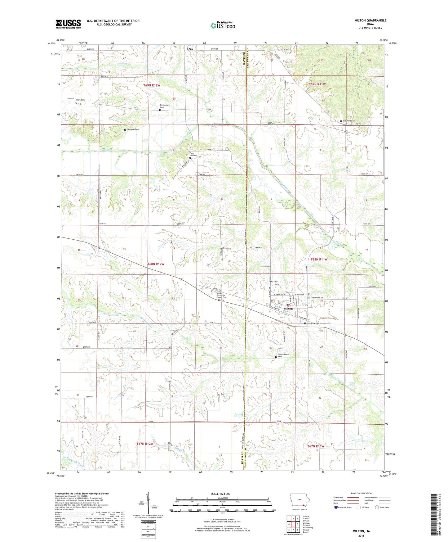 Milton Iowa US Topo Map Image