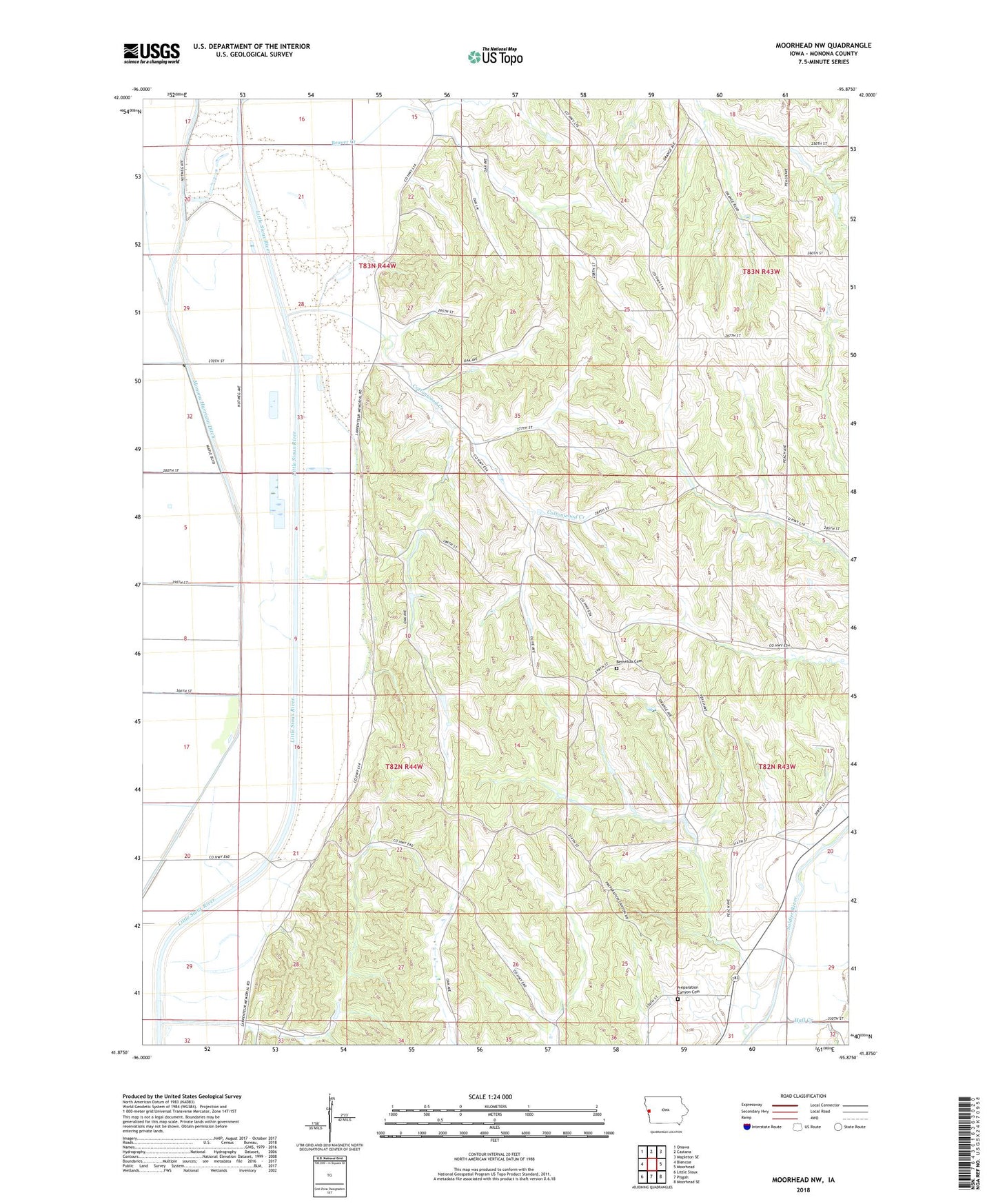 Moorhead NW Iowa US Topo Map Image