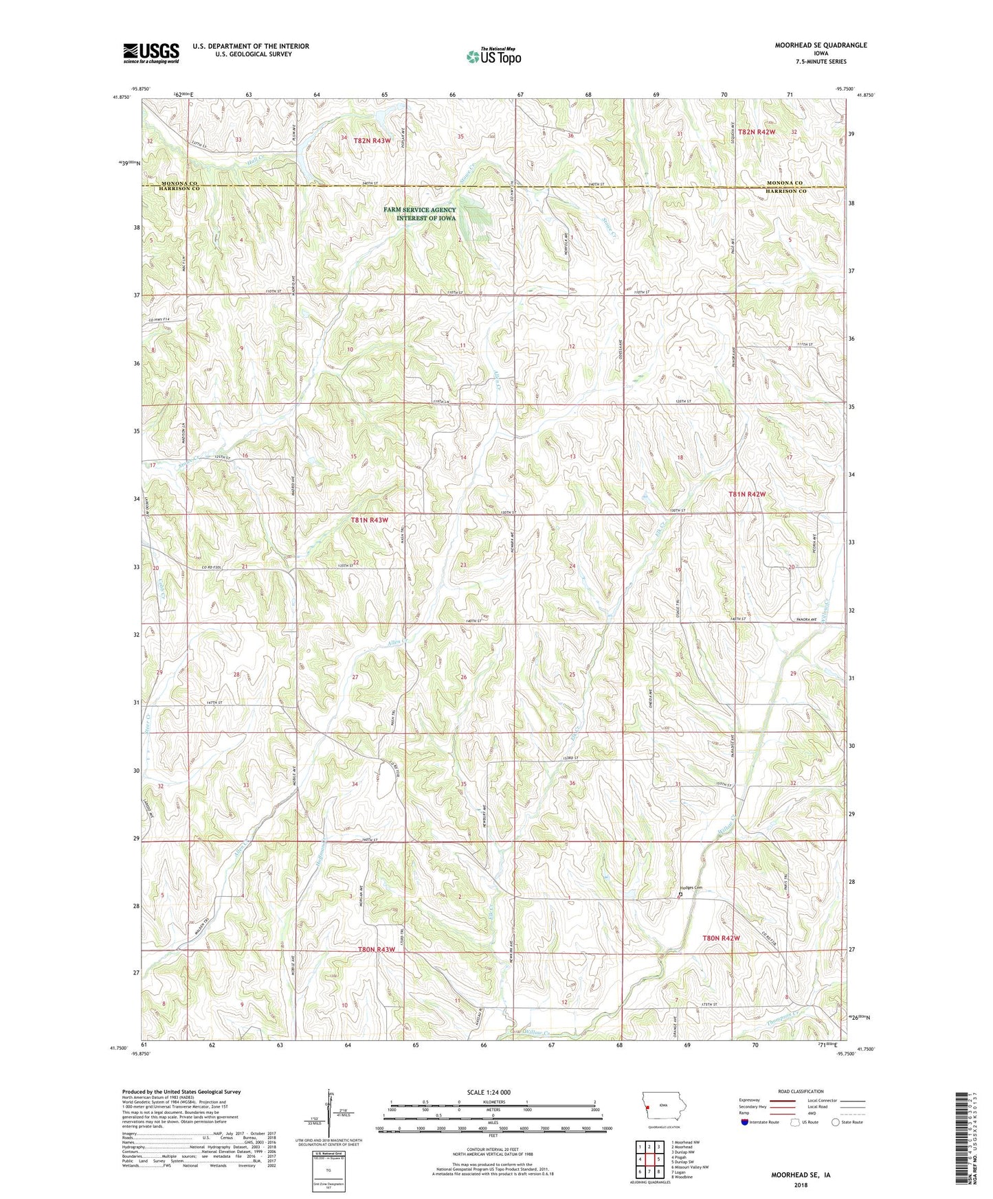 Moorhead SE Iowa US Topo Map Image