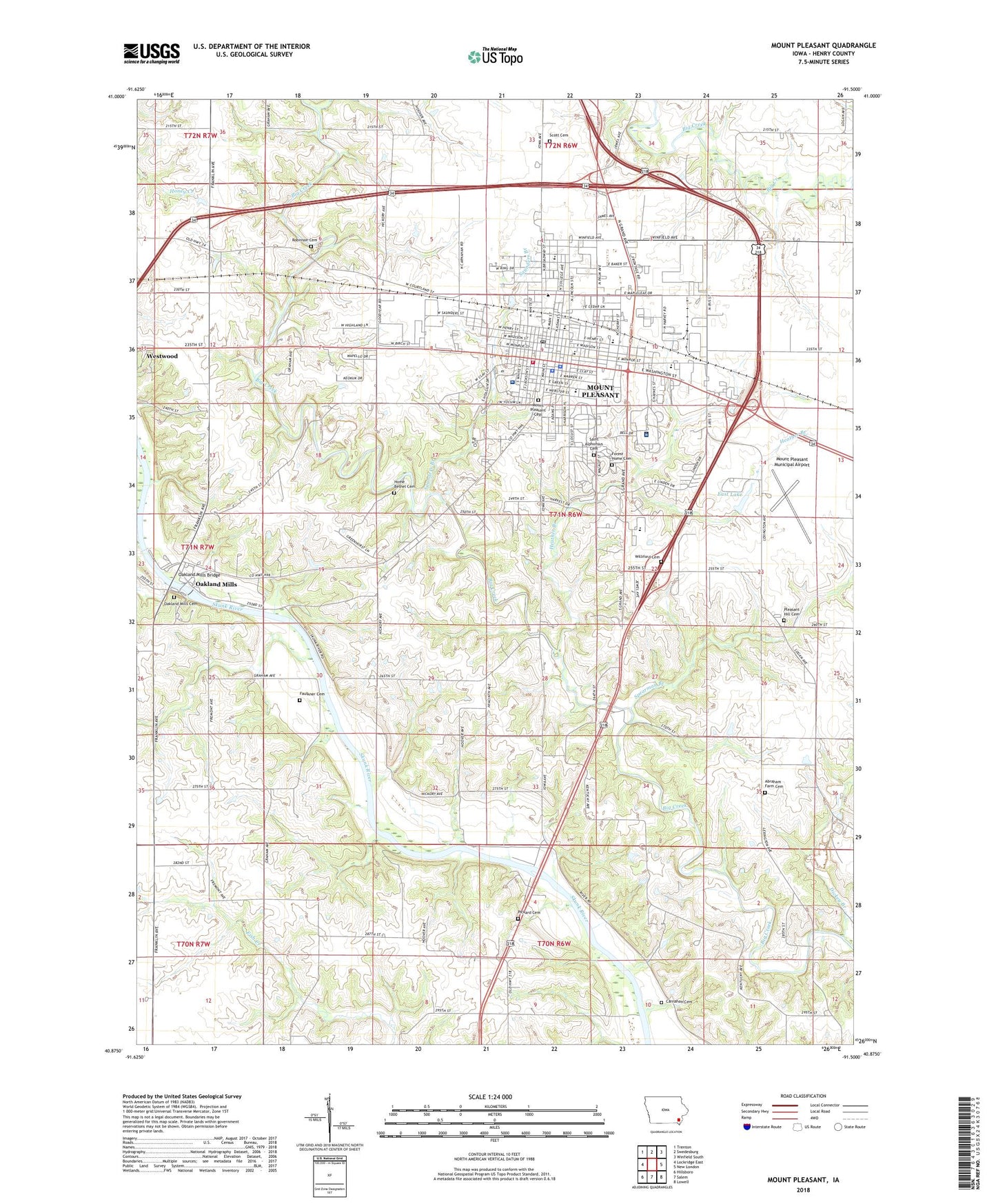 Mount Pleasant Iowa US Topo Map Image