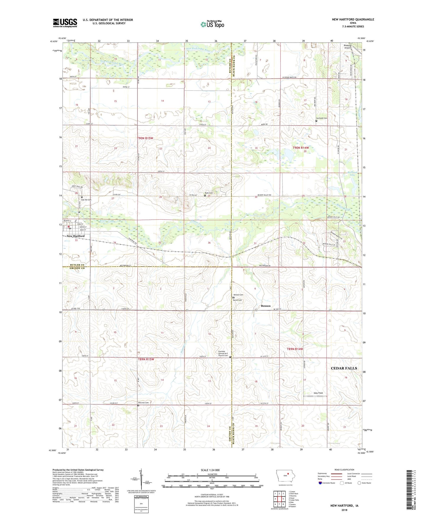 New Hartford Iowa US Topo Map Image