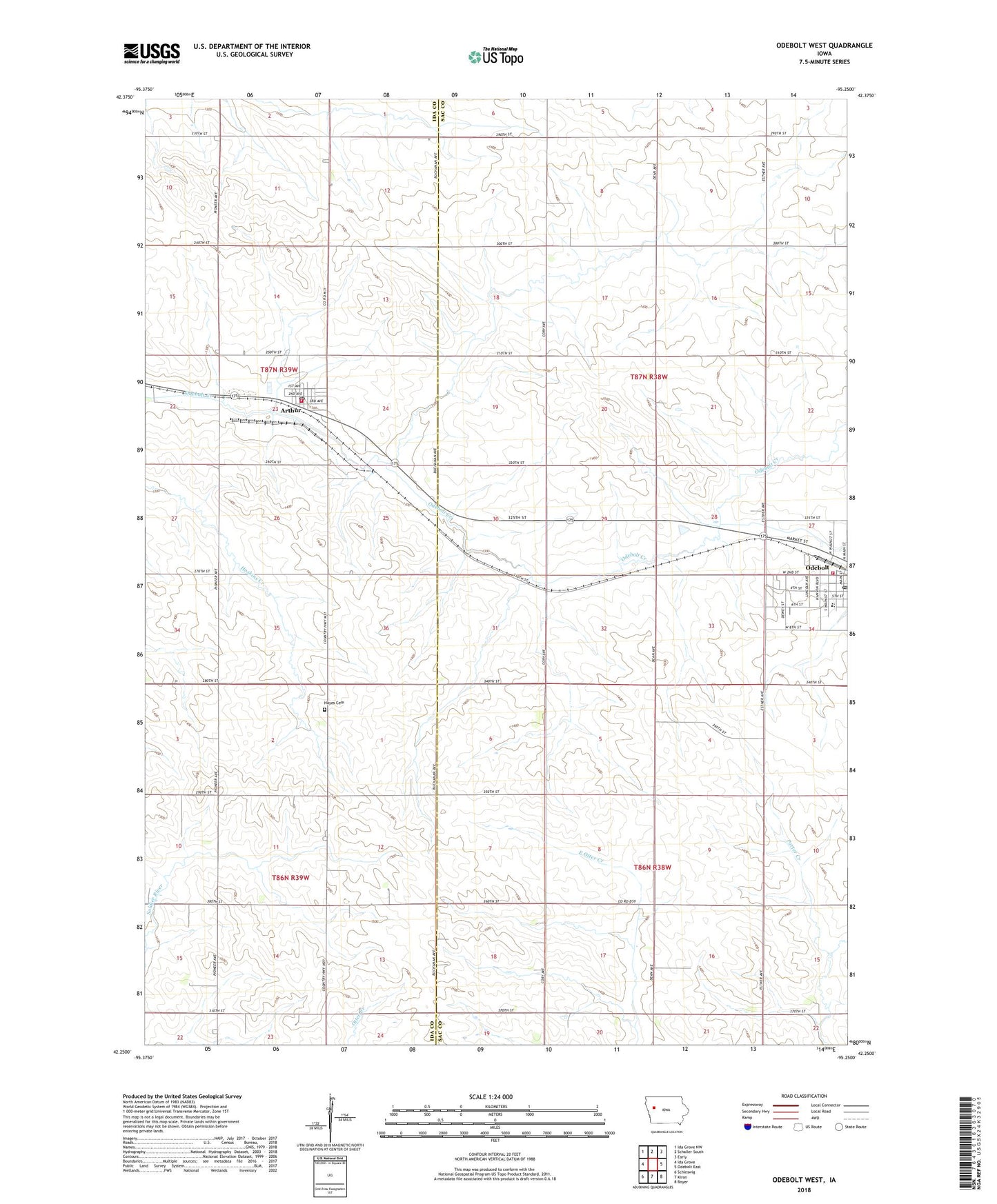 Odebolt West Iowa US Topo Map Image