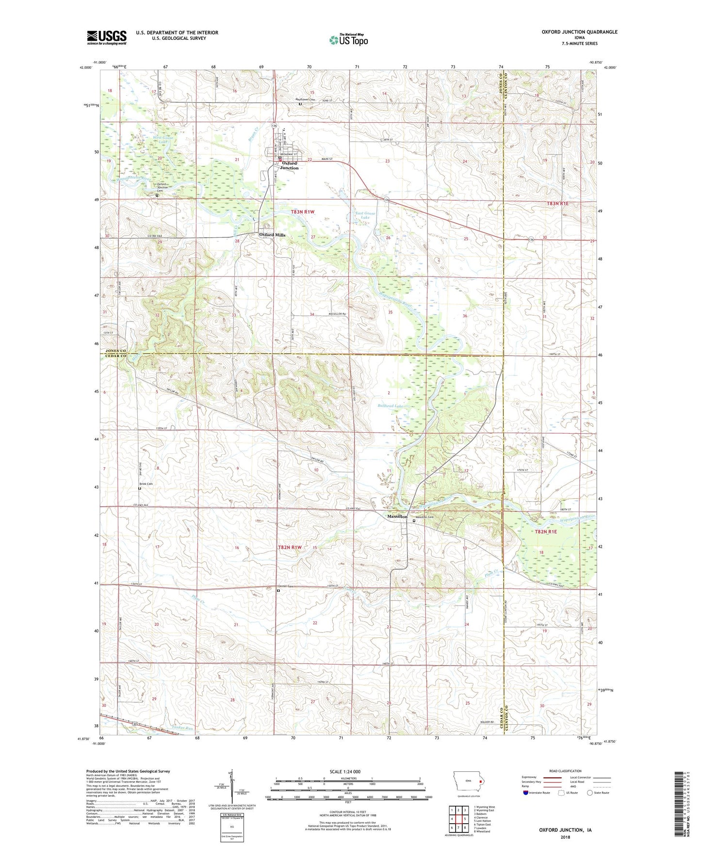 Oxford Junction Iowa US Topo Map Image