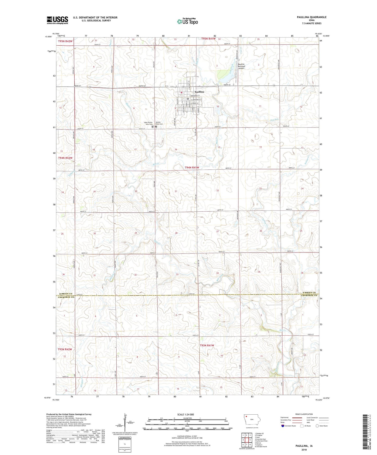 Paullina Iowa US Topo Map Image