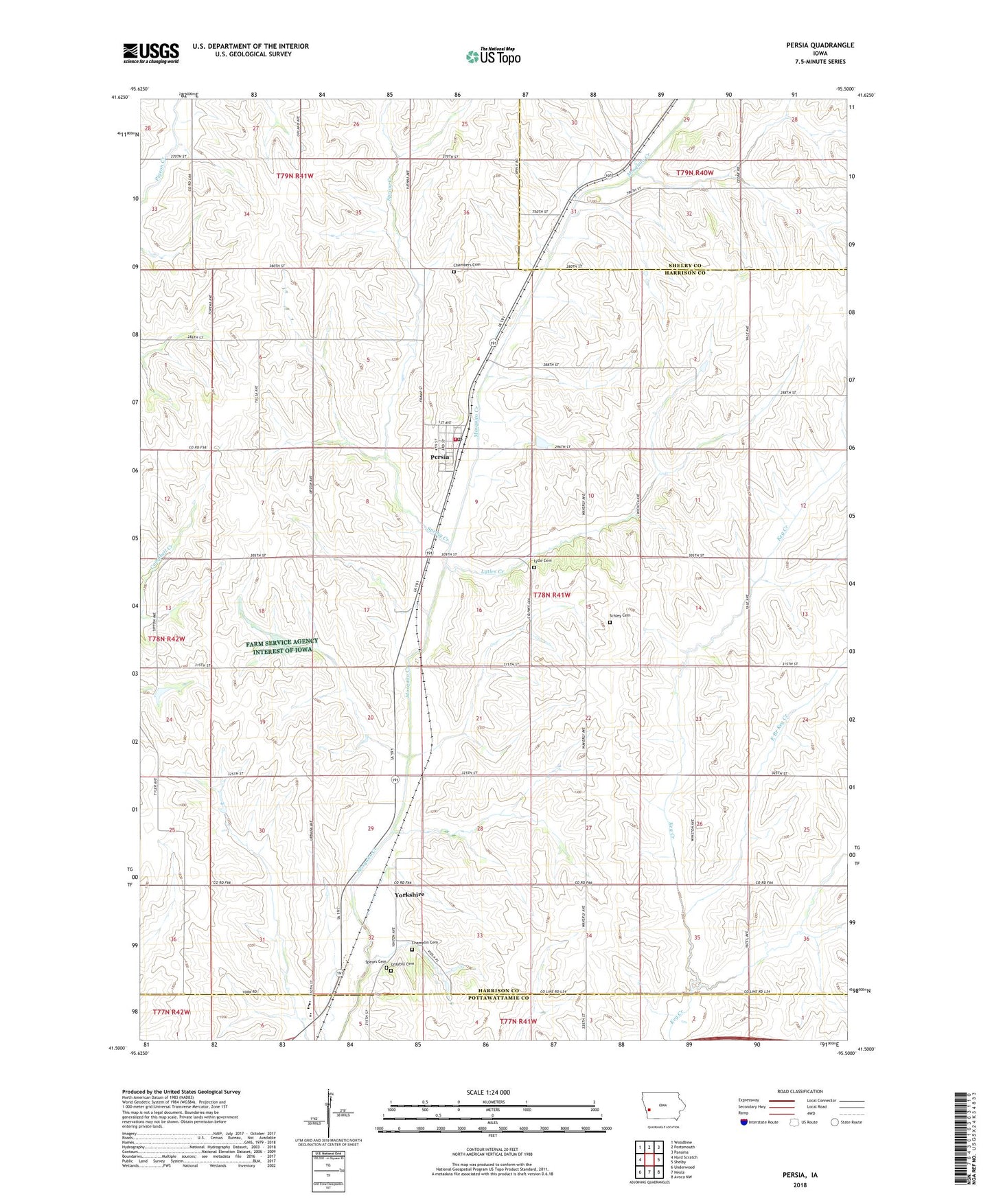 Persia Iowa US Topo Map Image