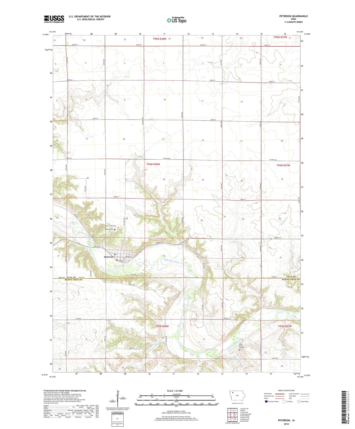 Peterson Iowa US Topo Map Image
