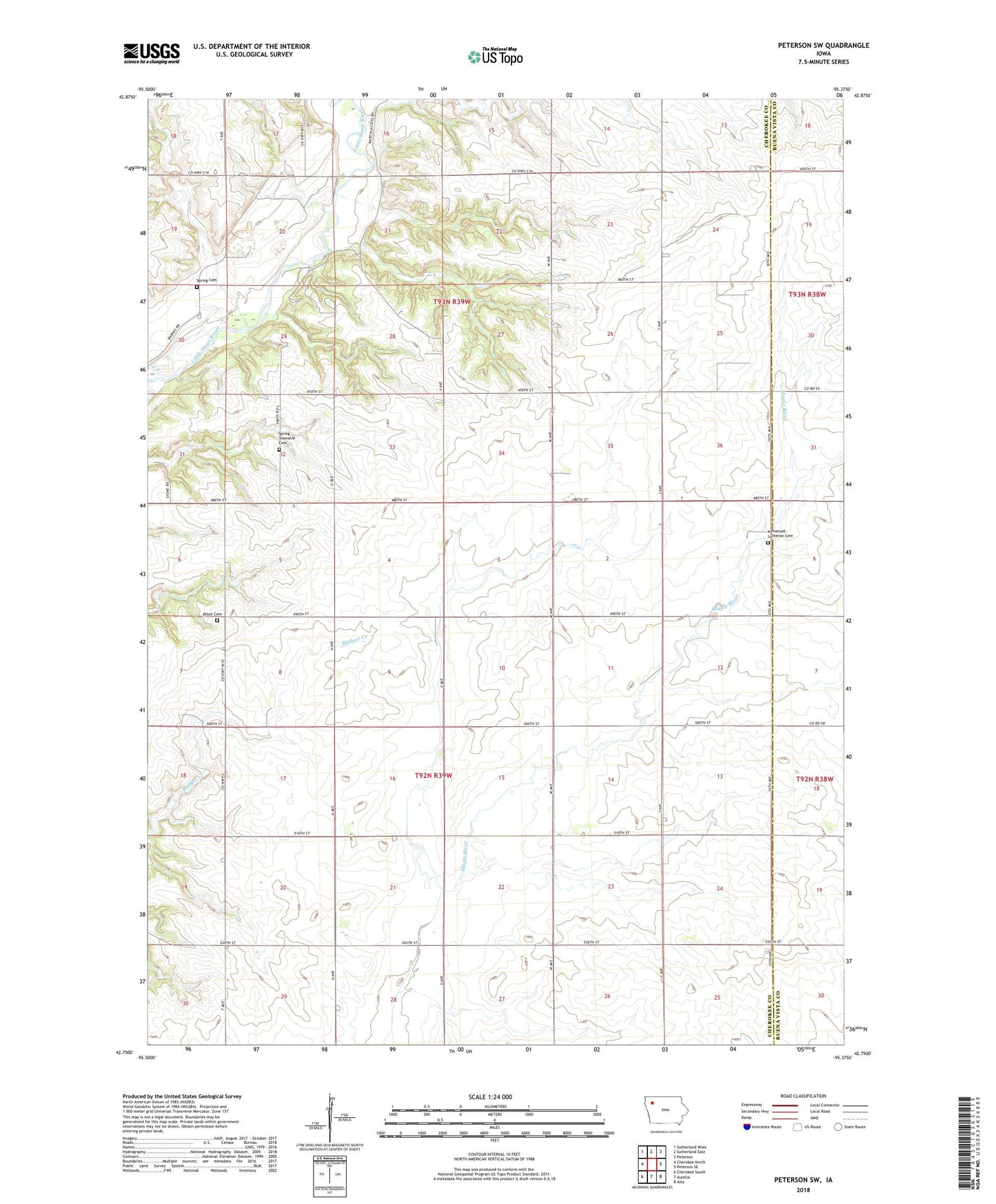 Peterson SW Iowa US Topo Map Image
