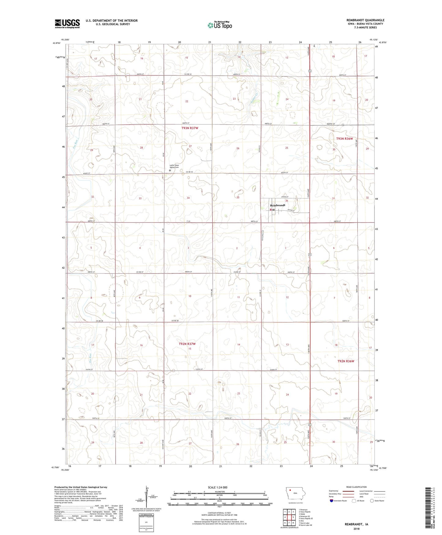 Rembrandt Iowa US Topo Map Image