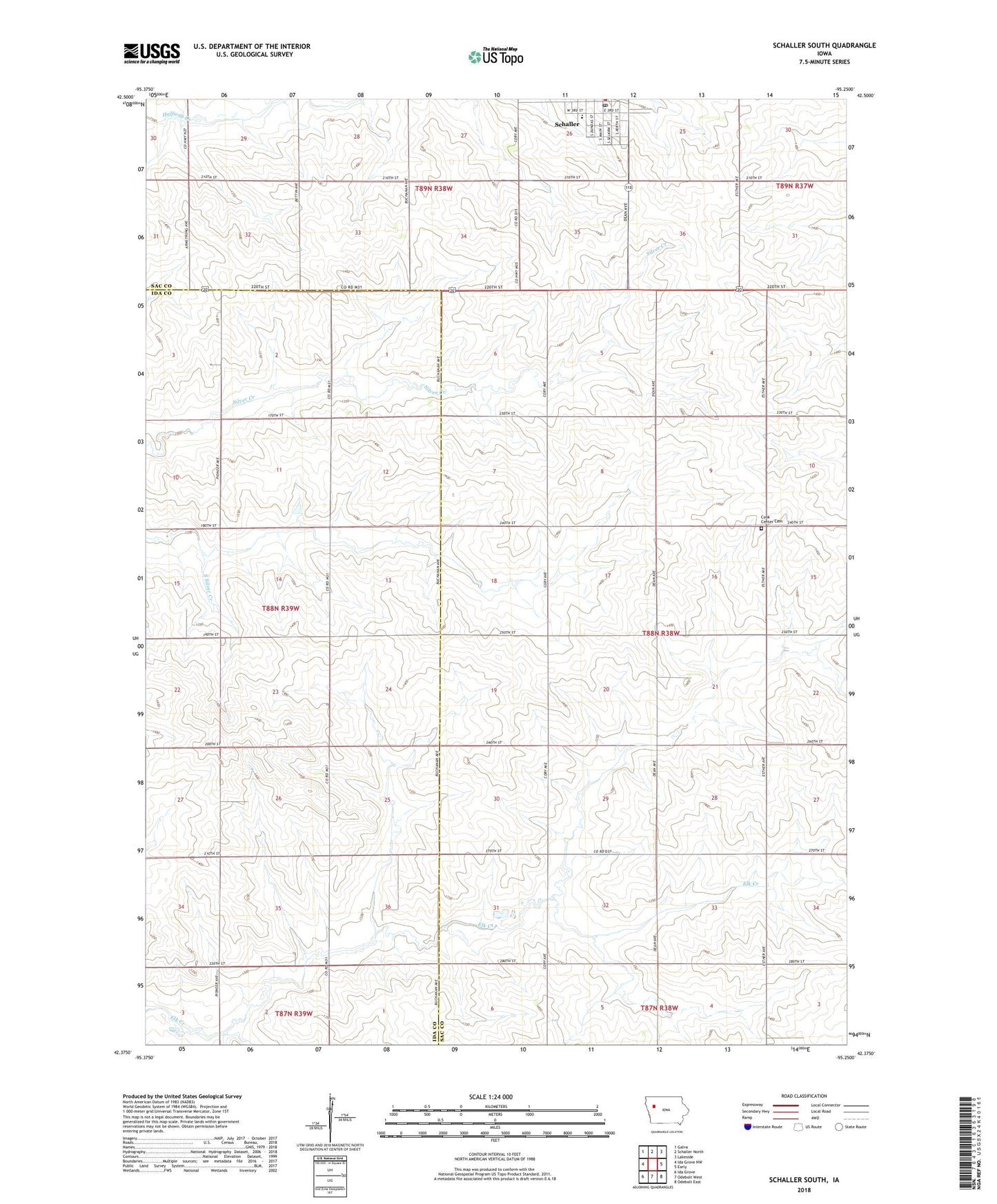 Schaller South Iowa US Topo Map Image