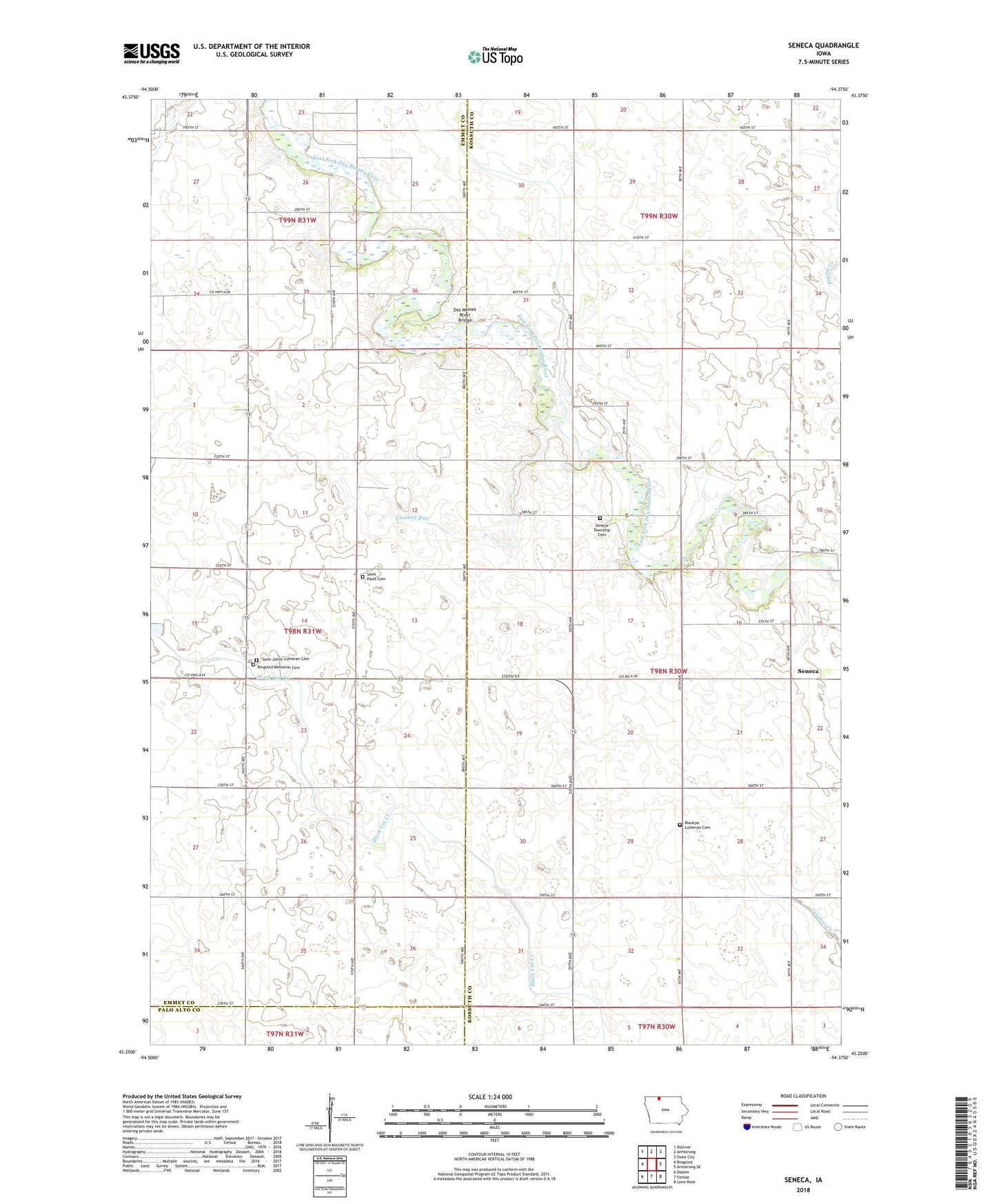 Seneca Iowa US Topo Map Image
