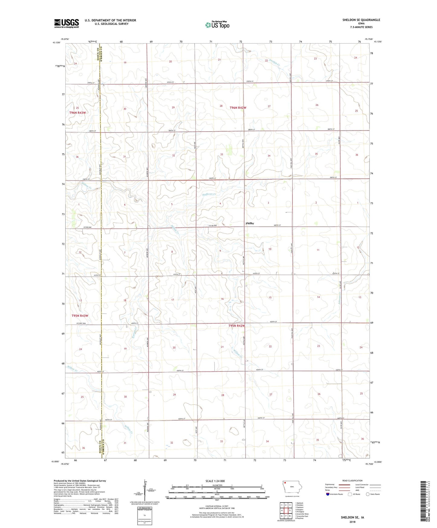 Sheldon SE Iowa US Topo Map Image