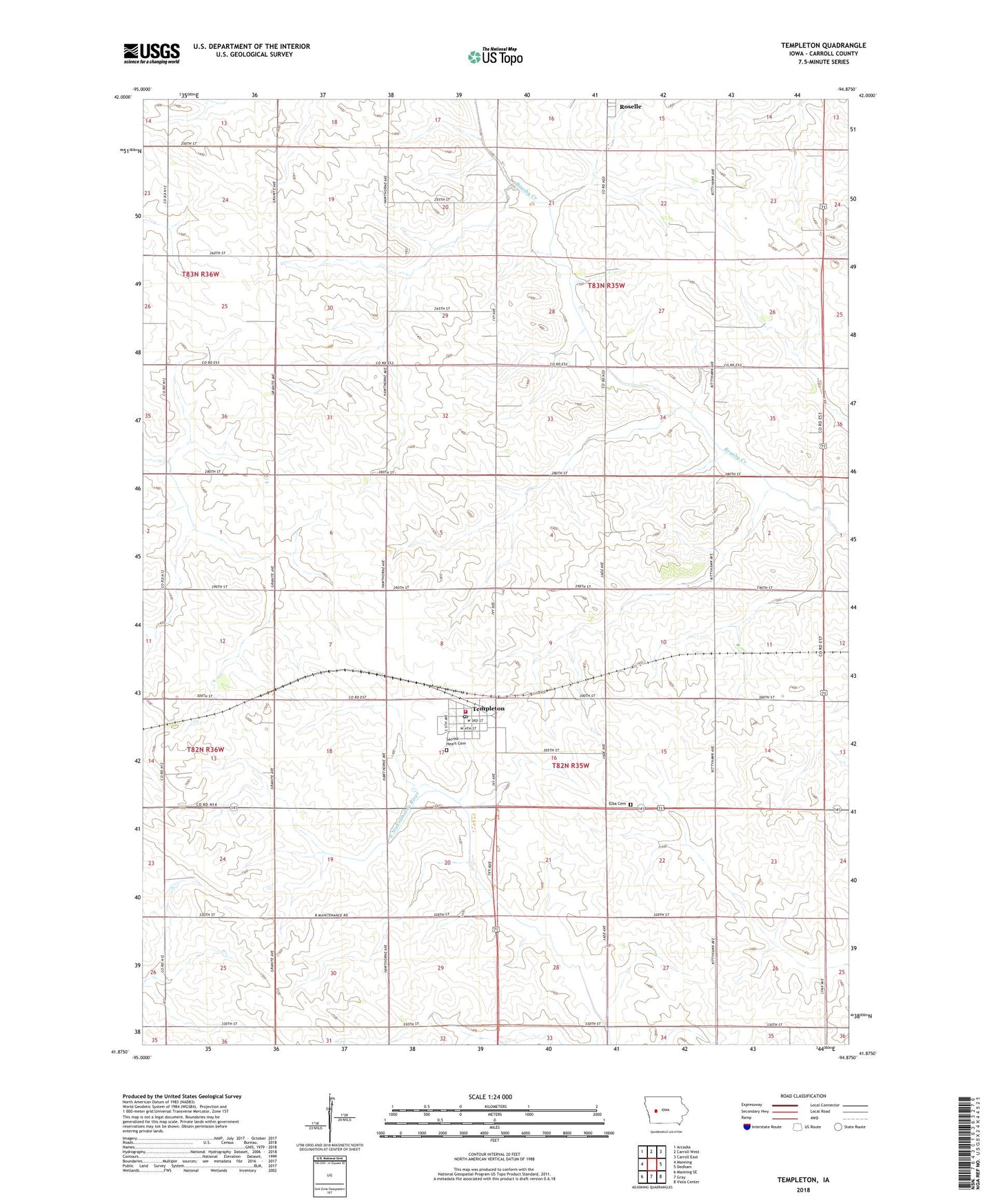 Templeton Iowa US Topo Map Image