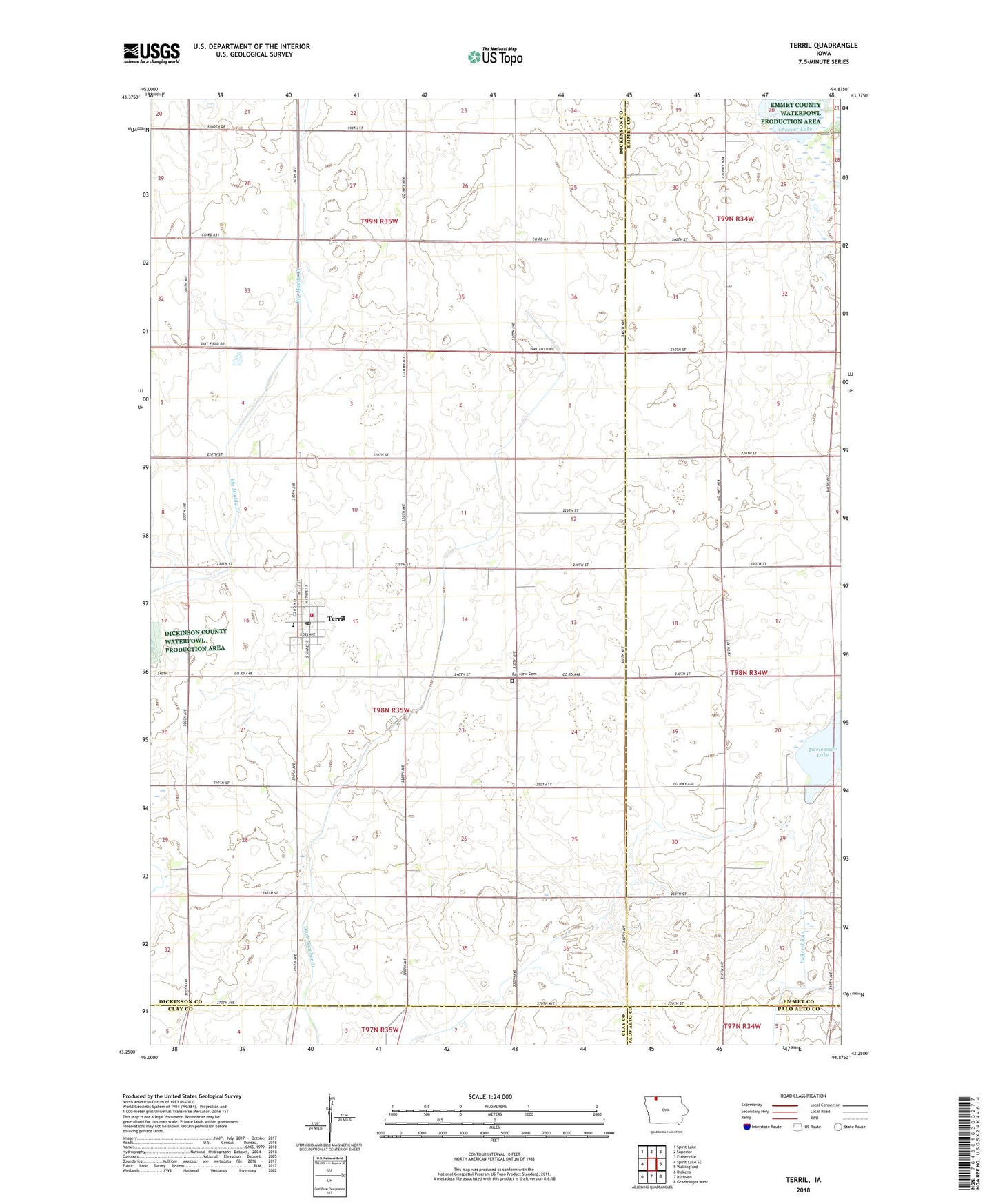 Terril Iowa US Topo Map Image
