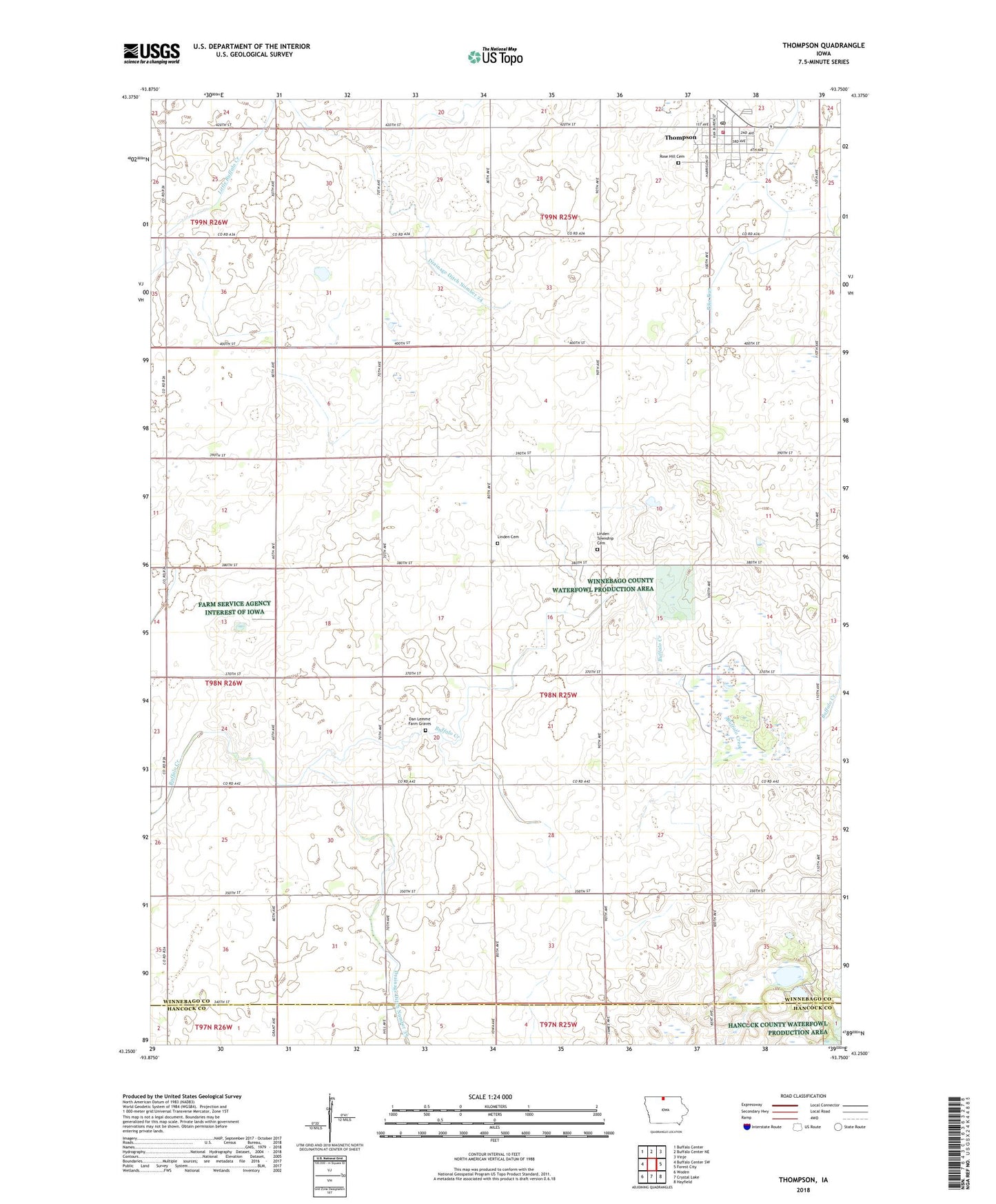 Thompson Iowa US Topo Map Image