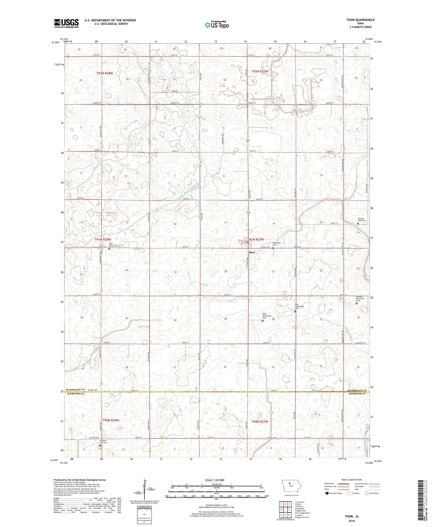 Thor Iowa US Topo Map Image