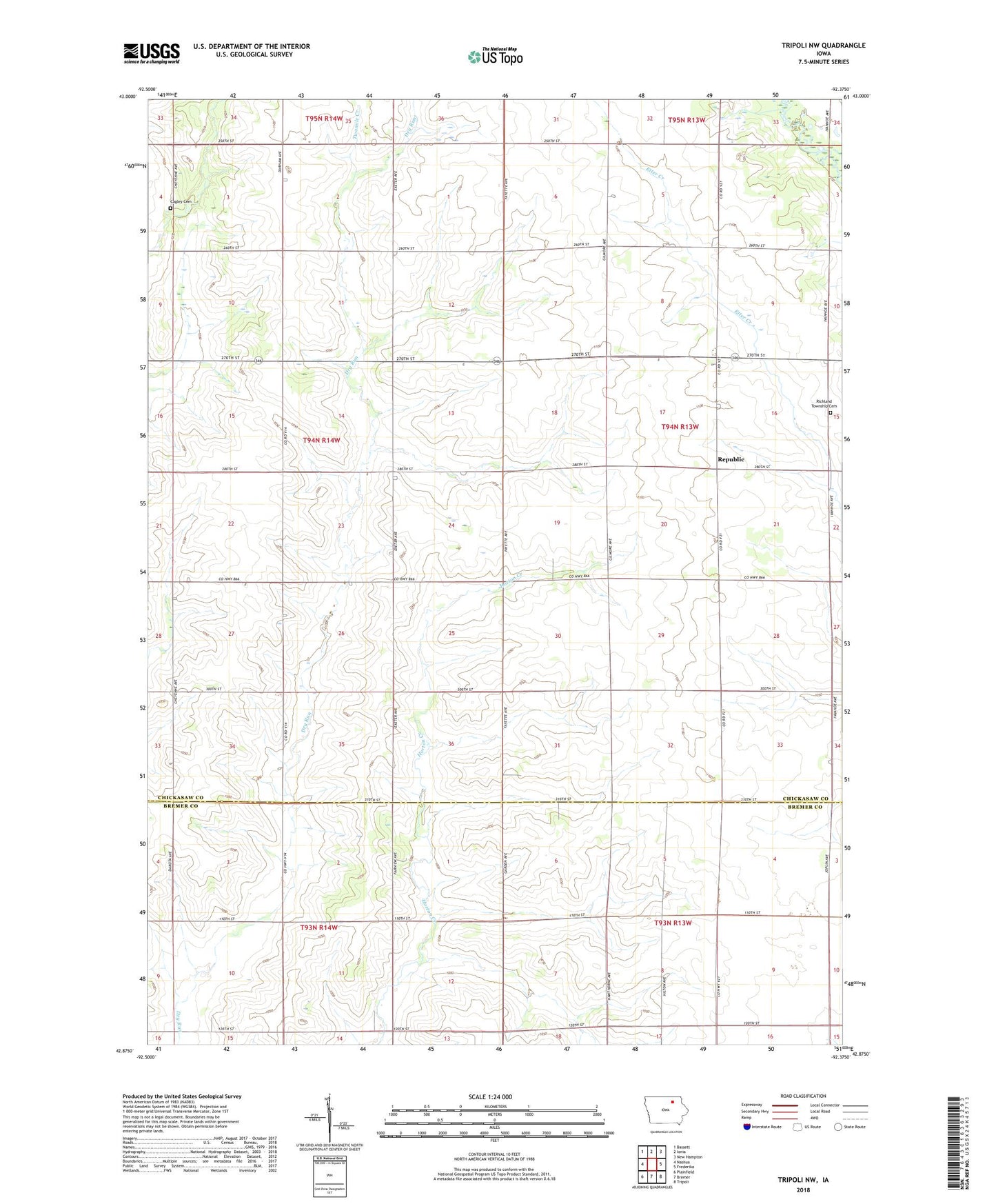 Tripoli NW Iowa US Topo Map Image