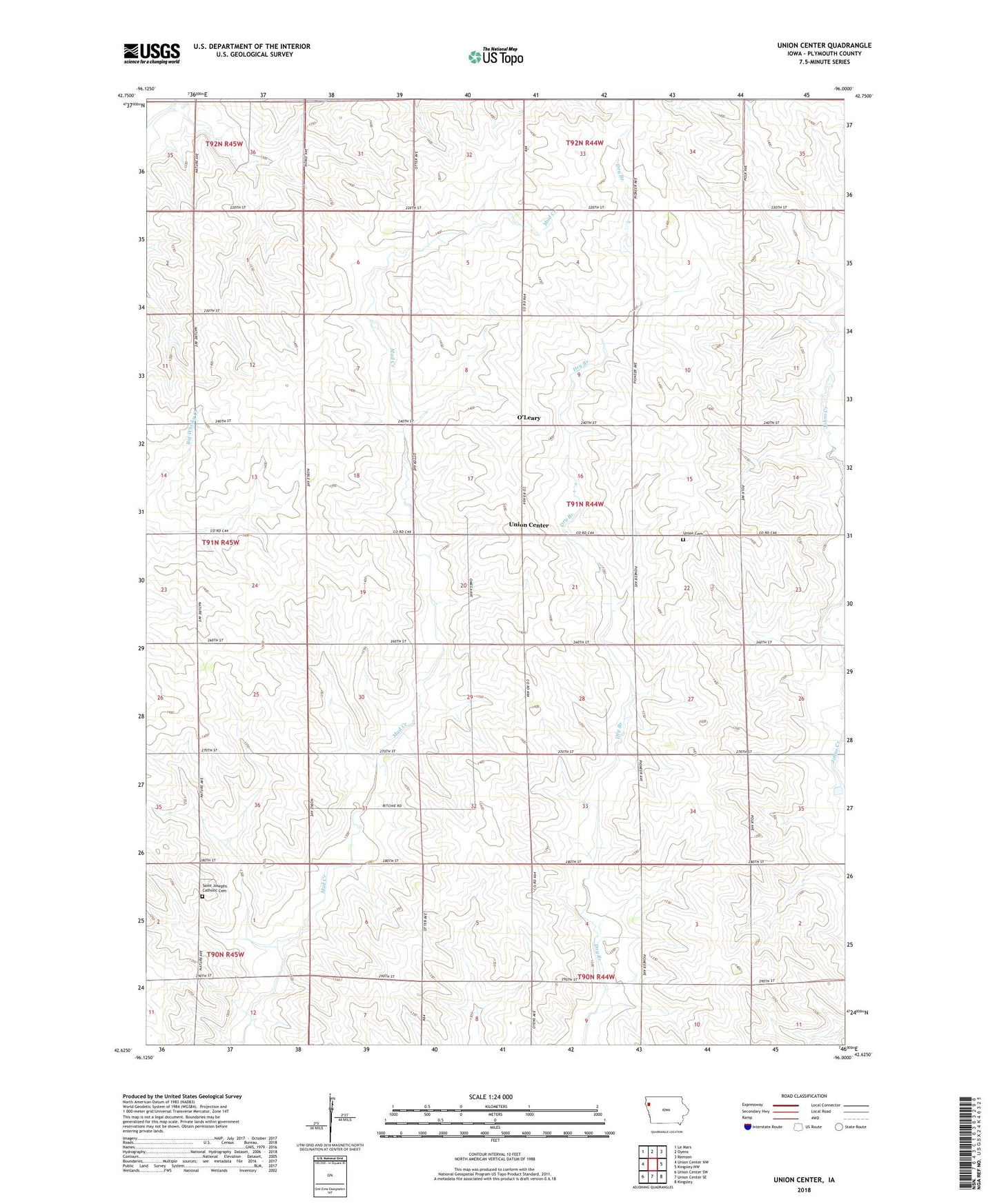 Union Center Iowa US Topo Map Image