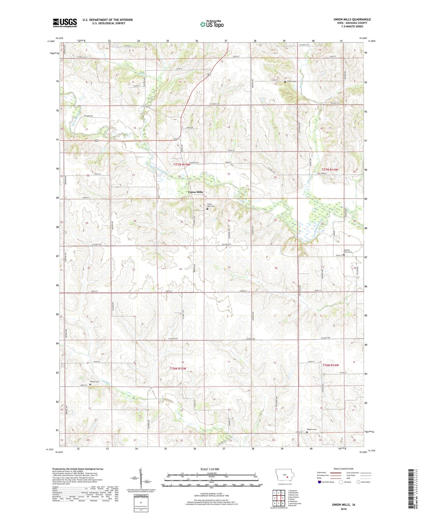 Union Mills Iowa US Topo Map Image
