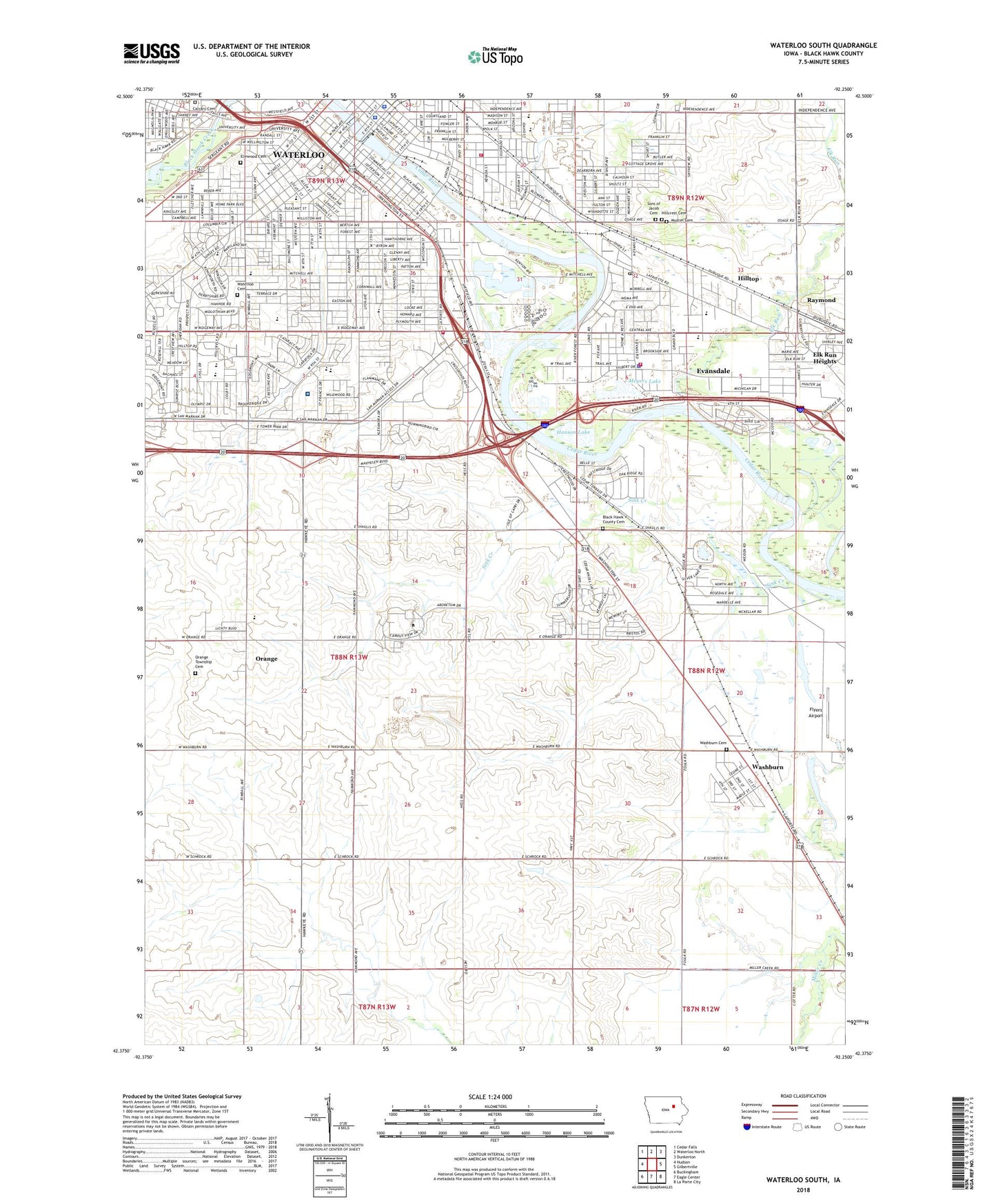Waterloo South Iowa US Topo Map Image