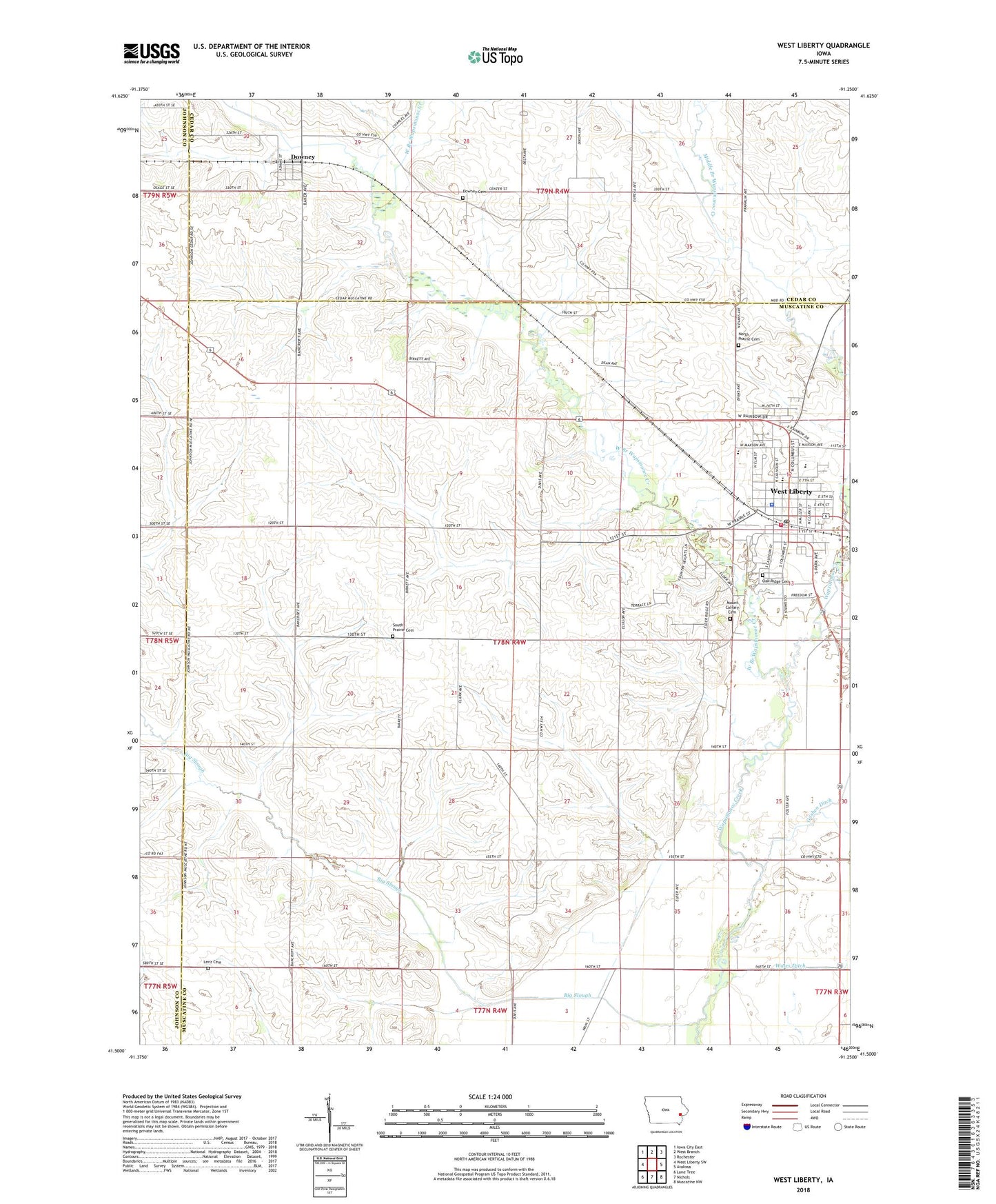 West Liberty Iowa US Topo Map Image