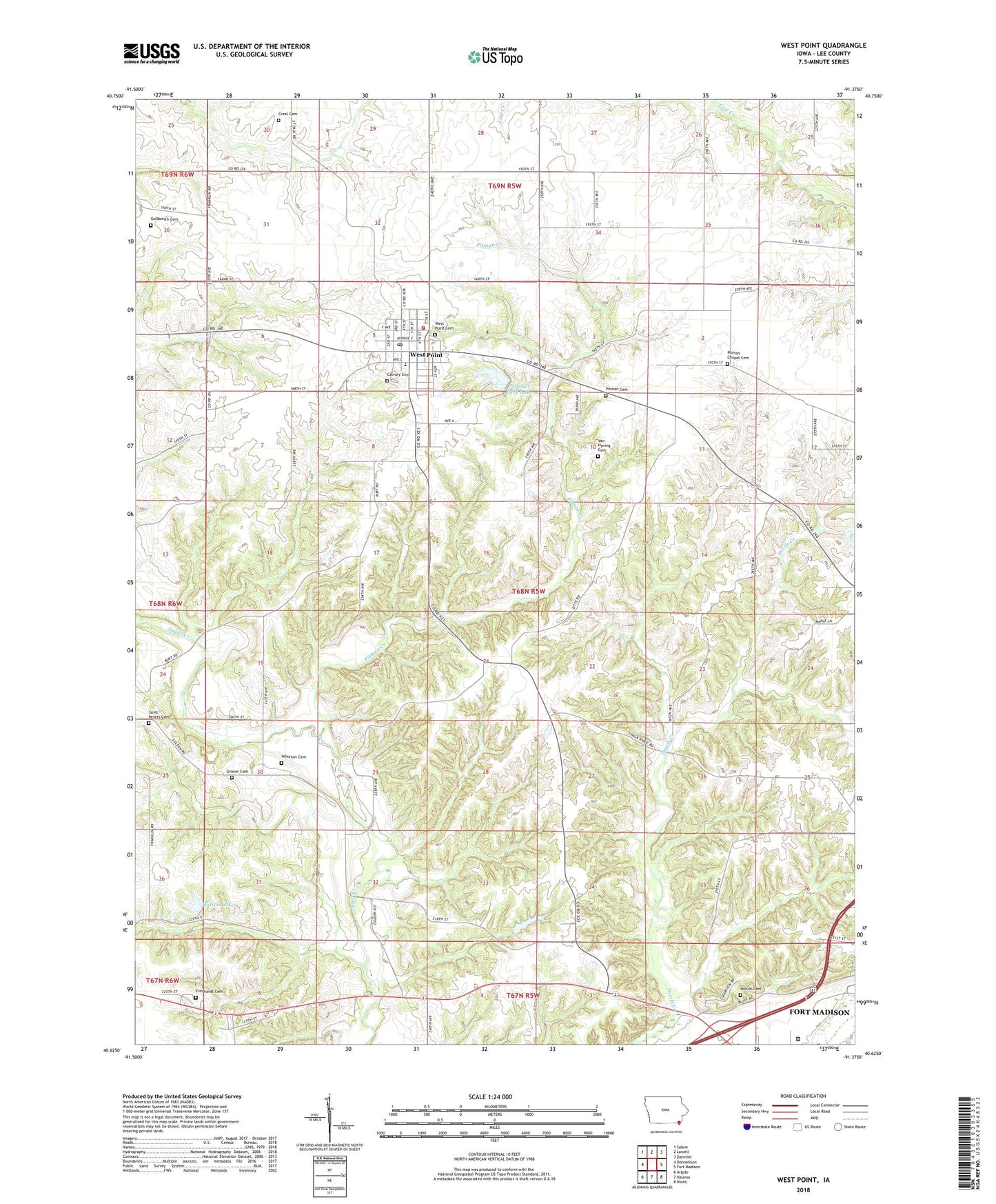 West Point Iowa US Topo Map Image