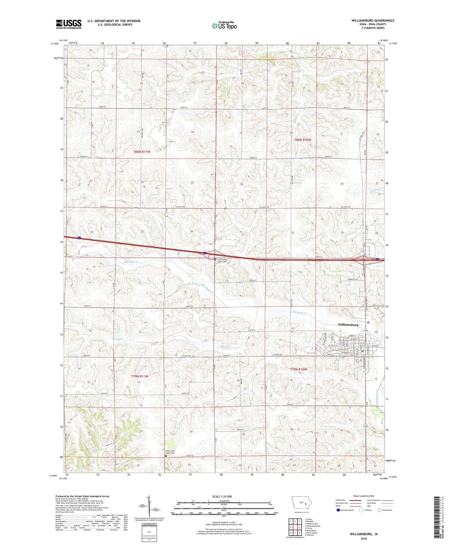 Williamsburg Iowa US Topo Map Image