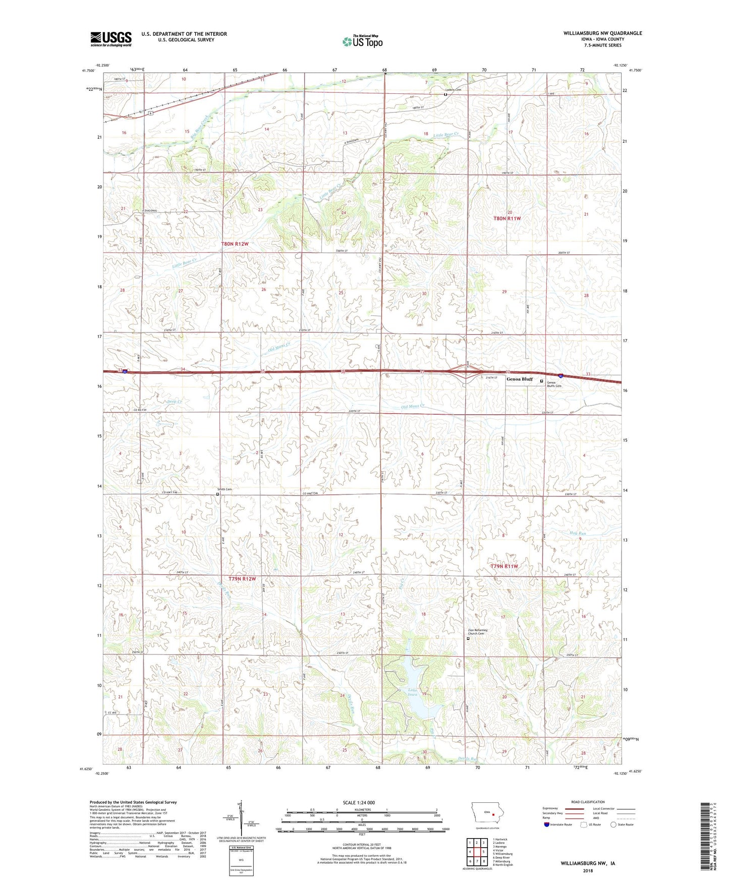 Williamsburg NW Iowa US Topo Map Image
