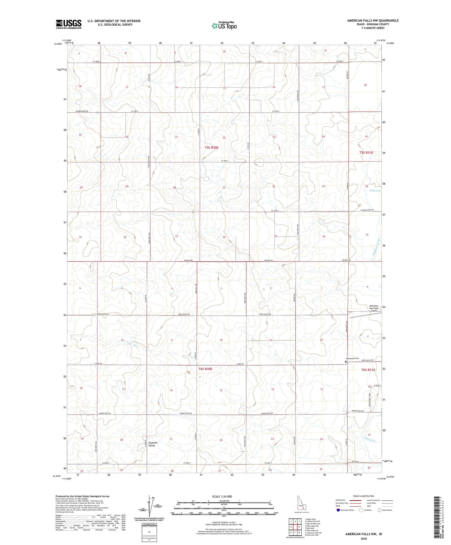 American Falls NW Idaho US Topo Map Image