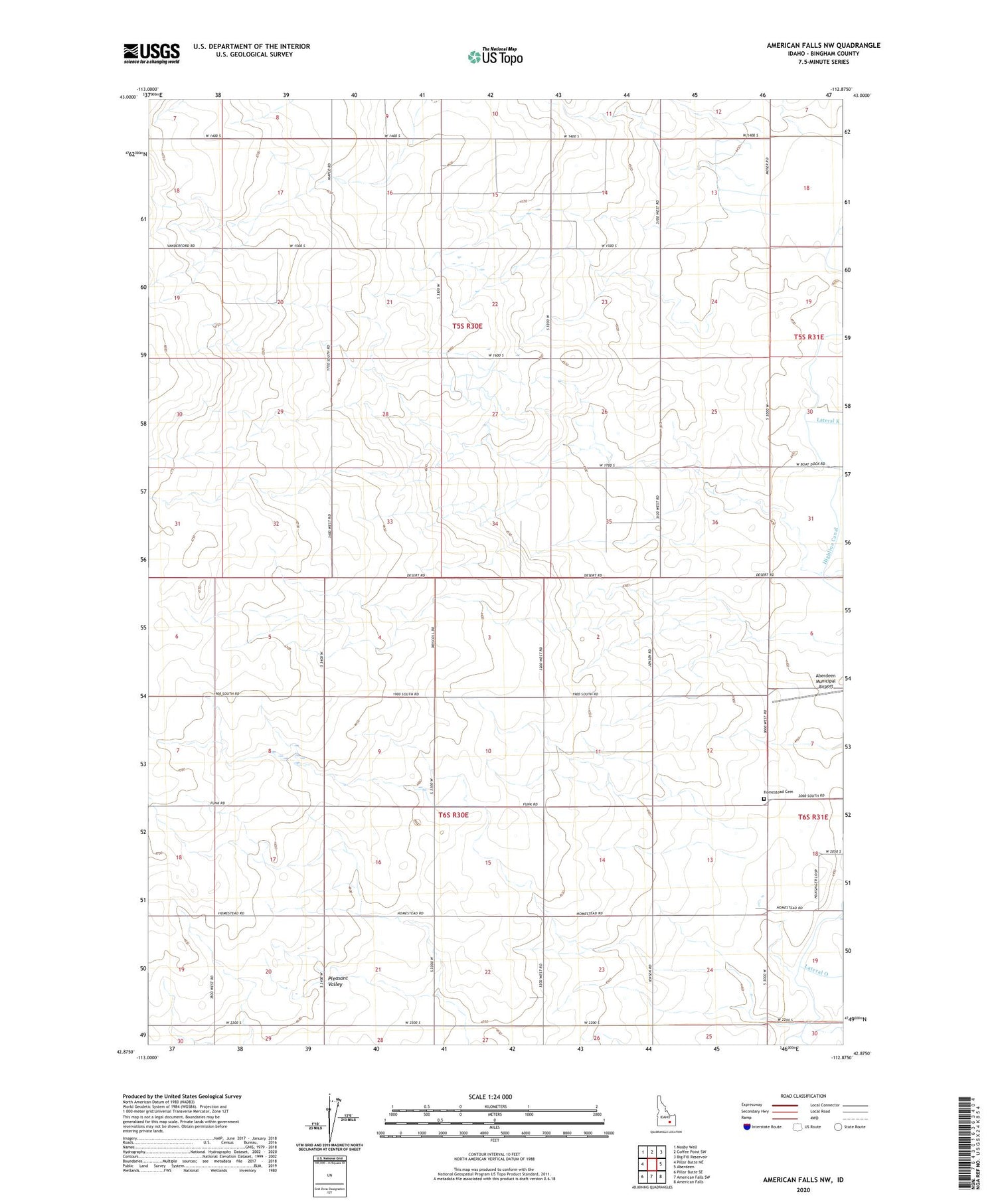 American Falls NW Idaho US Topo Map Image