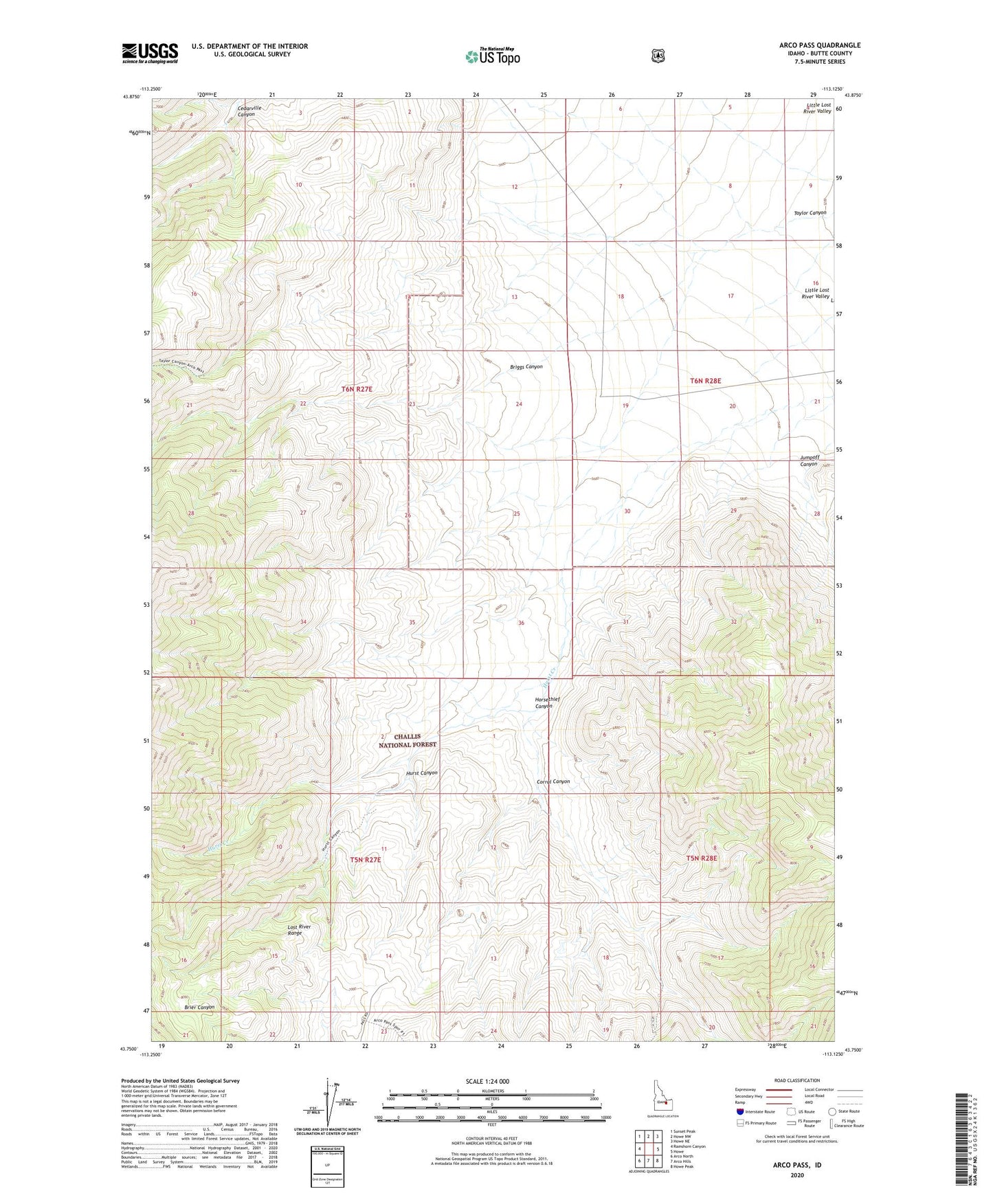 Arco Pass Idaho US Topo Map Image